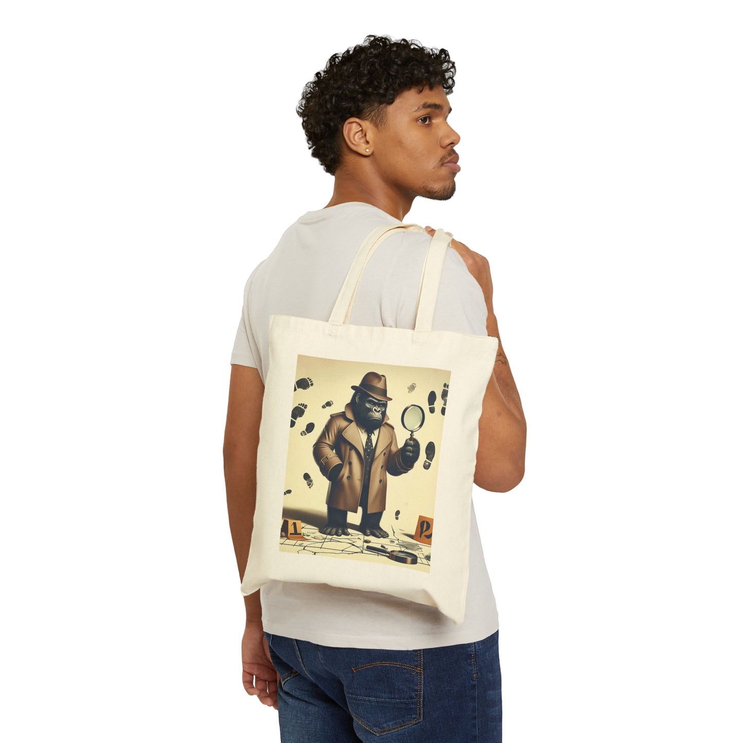 Funny Animal Gorilla Detective Canvas Tote Bag - Cartoon Art