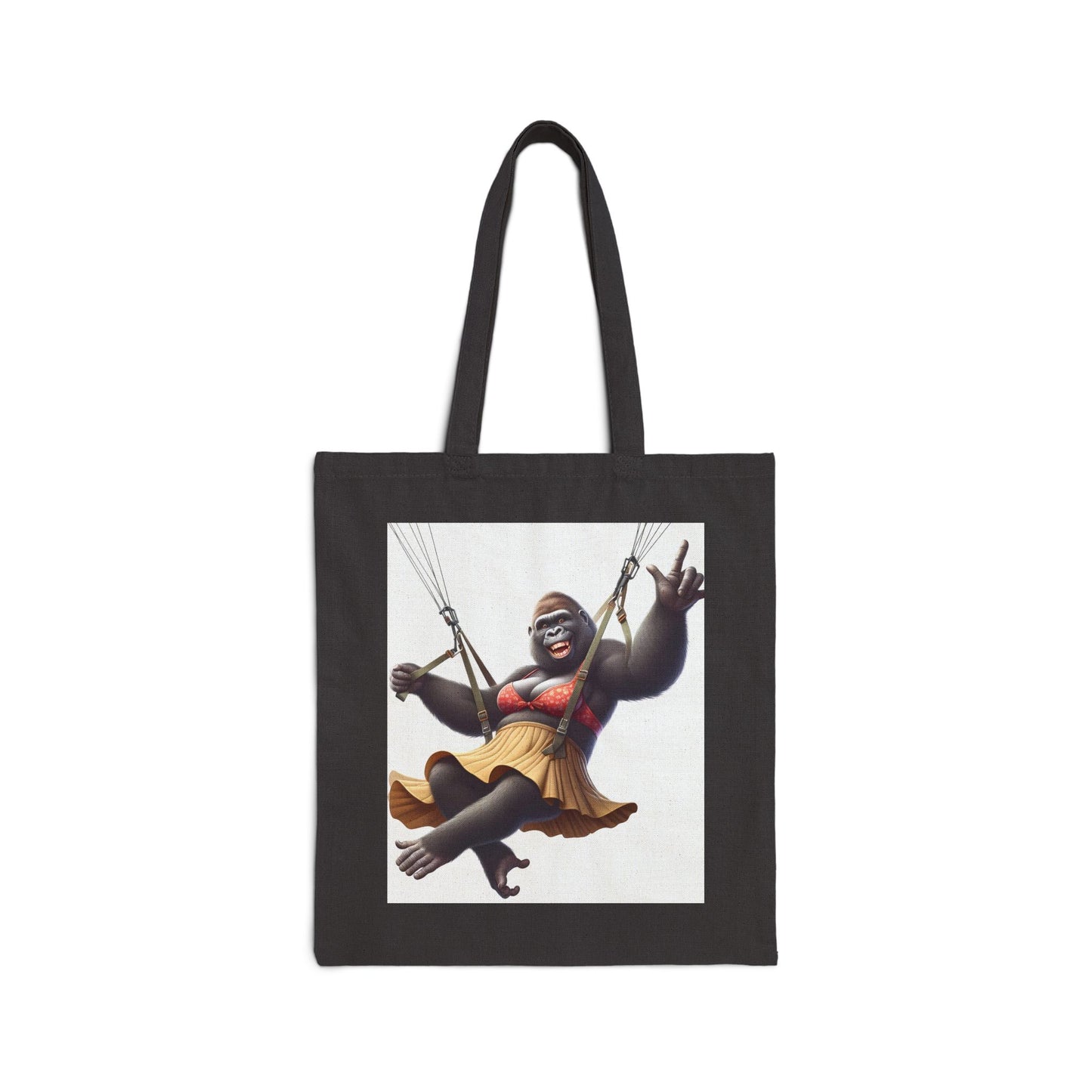 Add a touch of excitement with our "Radiant Female Gorilla Parachuting Adventure" Canvas Tote Bag! Perfect for animal lovers, thrill-seekers, or anyone who enjoys a unique, quirky design. This tote combines functionality with a fun, adventurous spirit. BUY NOW! (SK Superb)