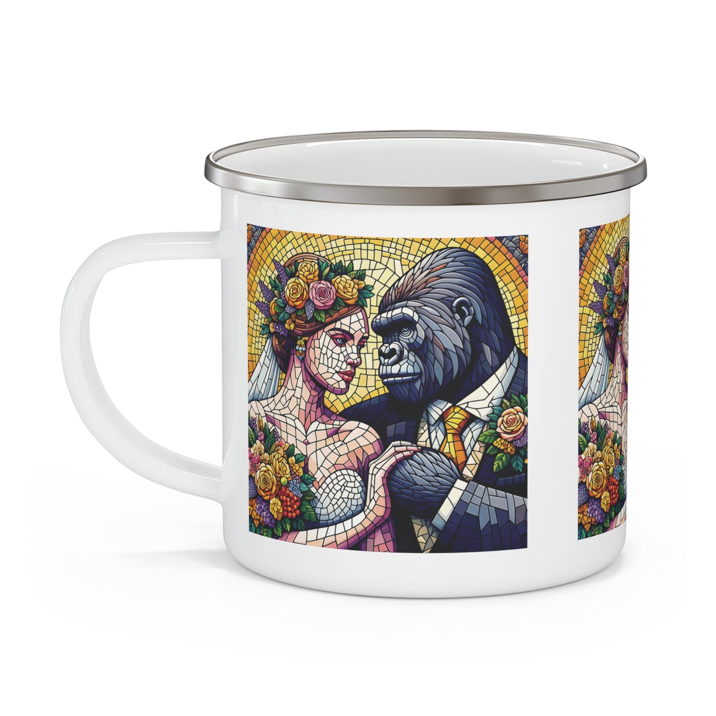 Wedding Gift Gorilla & Bride Mosaic Enamel Camping Mug