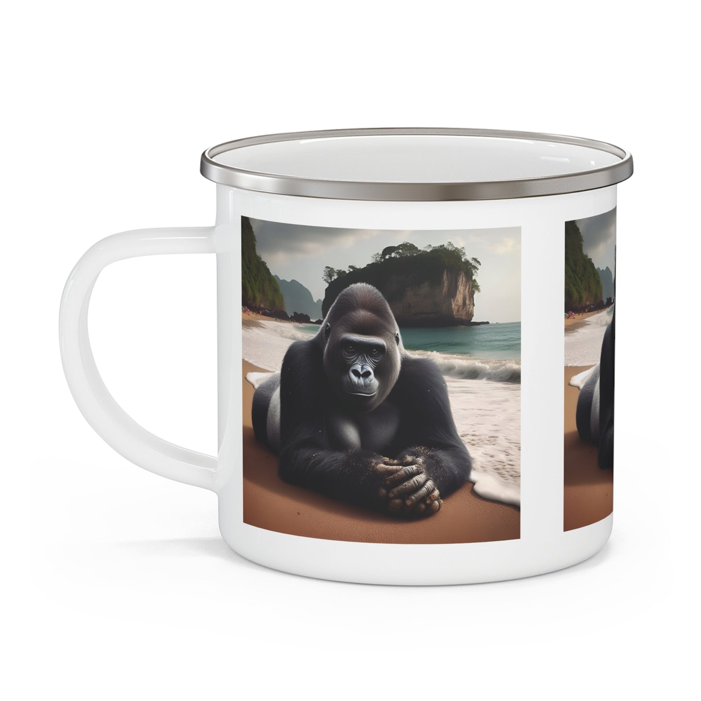 Gorilla Beach Sunbathing Enamel Camping Mug