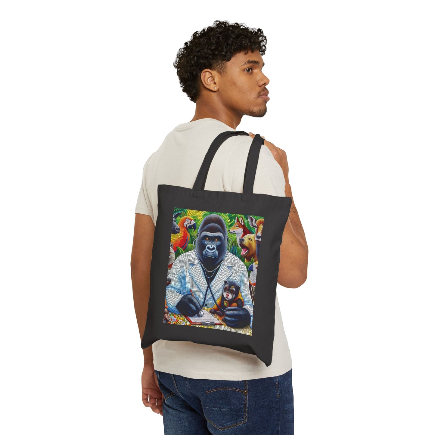Cartoon Animal Doctor Gorilla Canvas Tote Bag - Mosaic Art