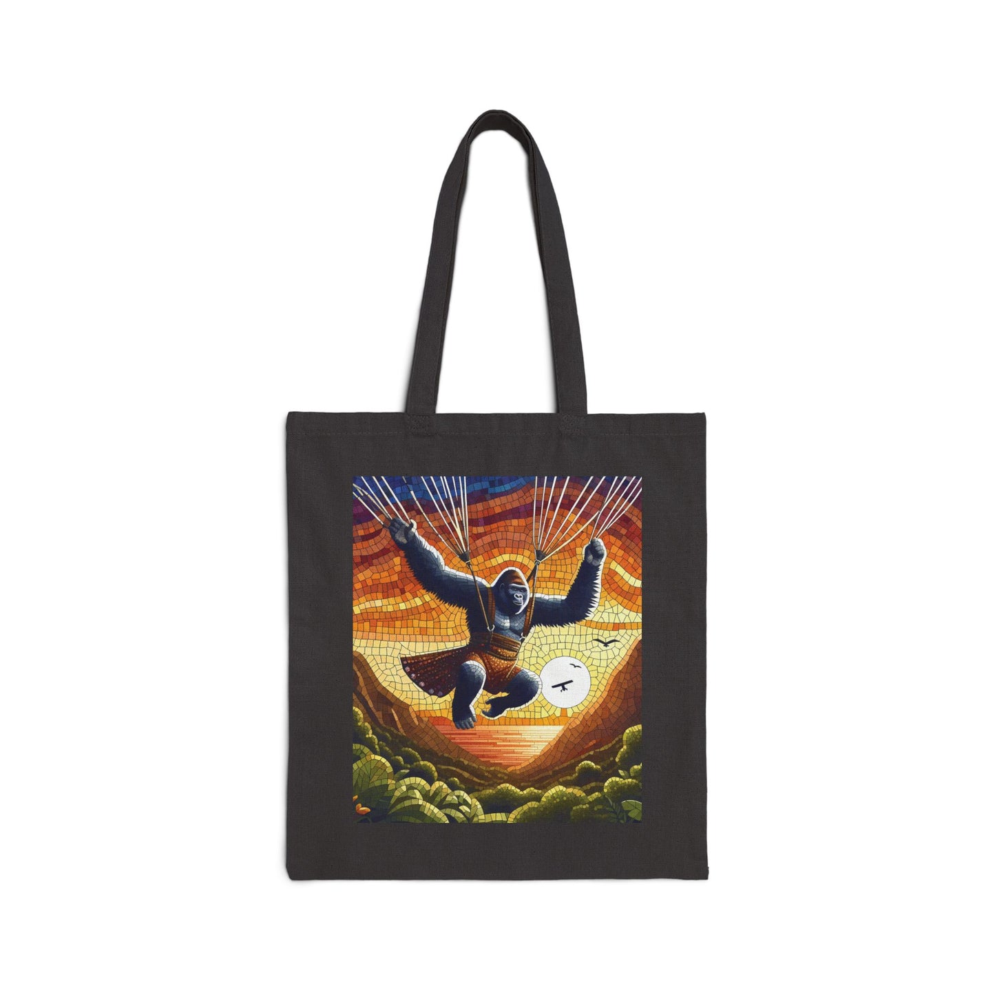 Mosaic Thrilling Female Gorilla Parachuting Canvas Tote Bag (Black Color Bag)
