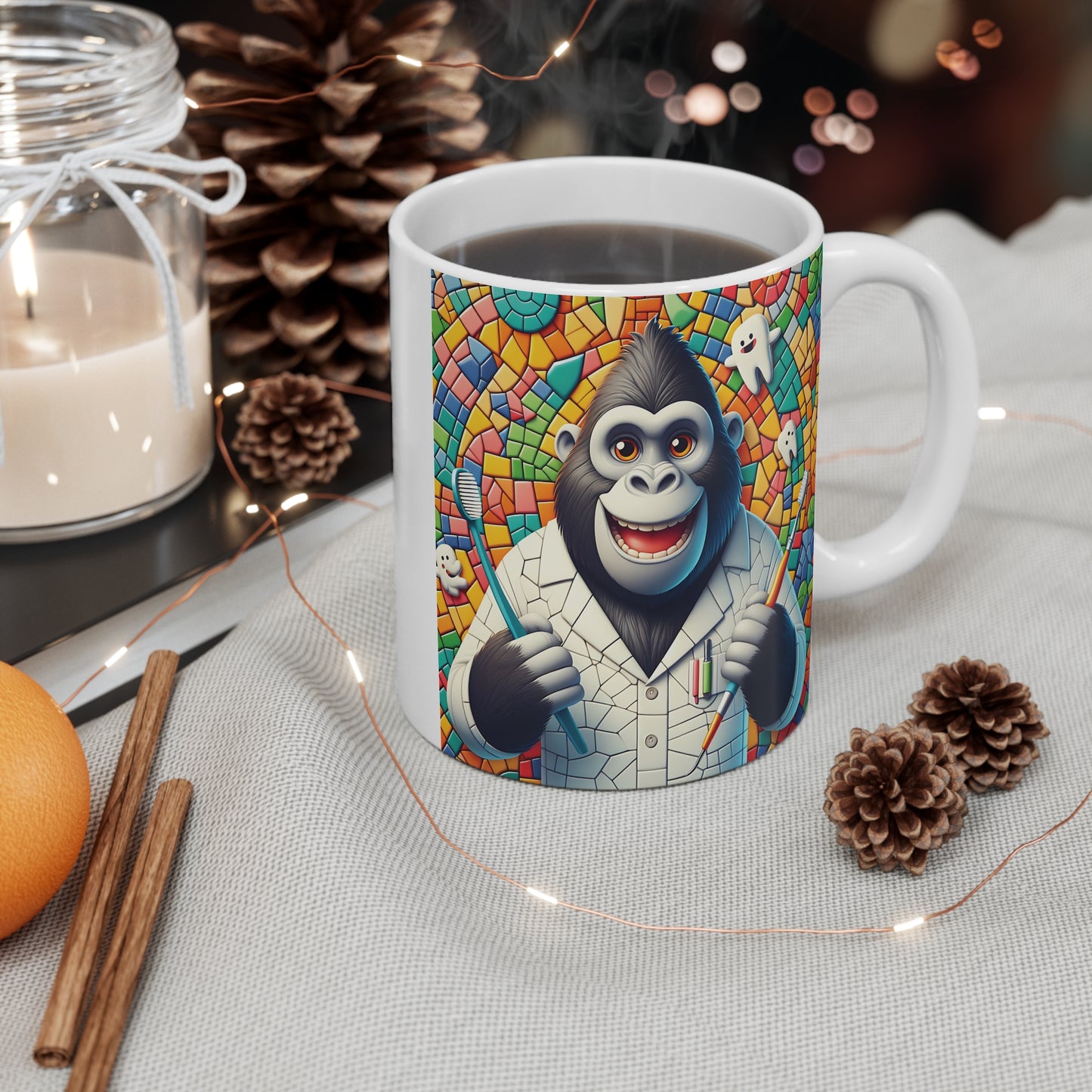 Mosaic Style Fun Gorilla Dentist 11oz Coffee Mug