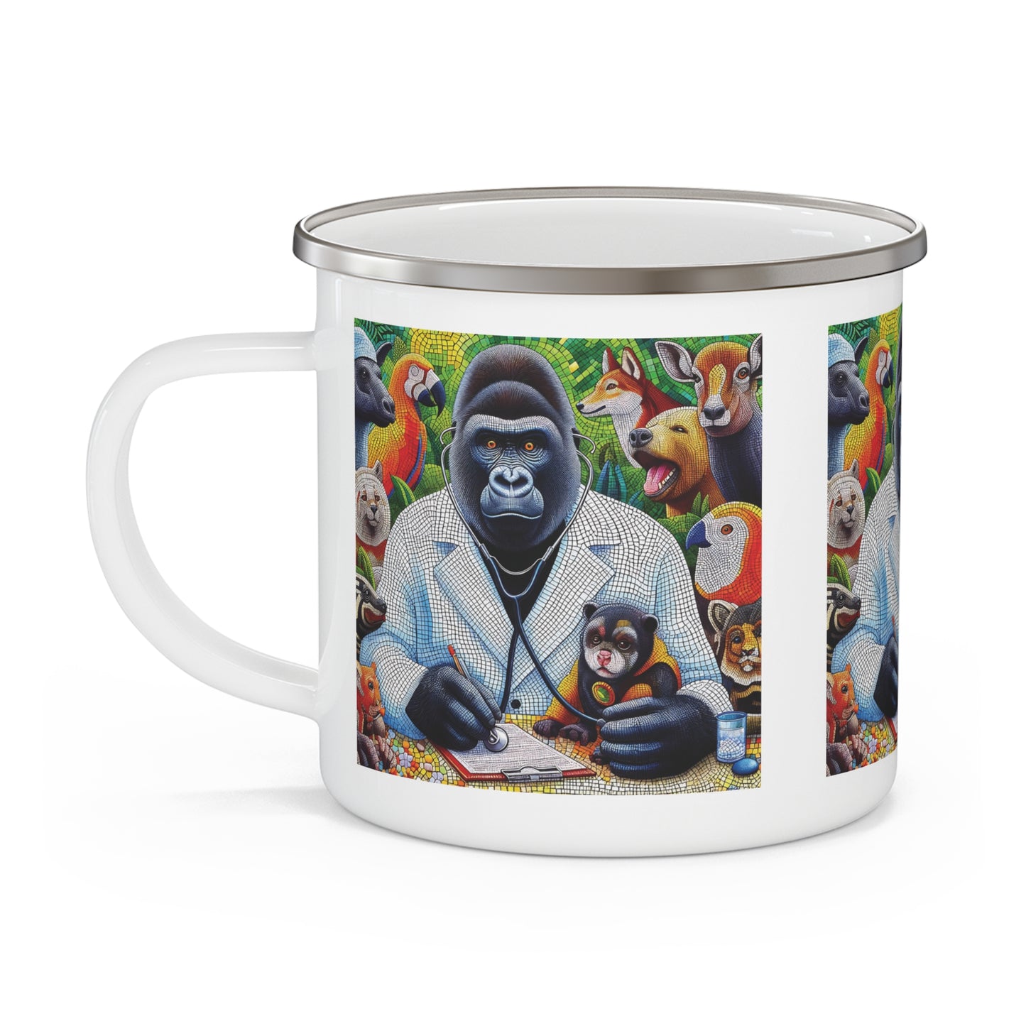 Mosaic Style Gorilla Vet Doctor Enamel Camping Mug – Animal-Themed Art