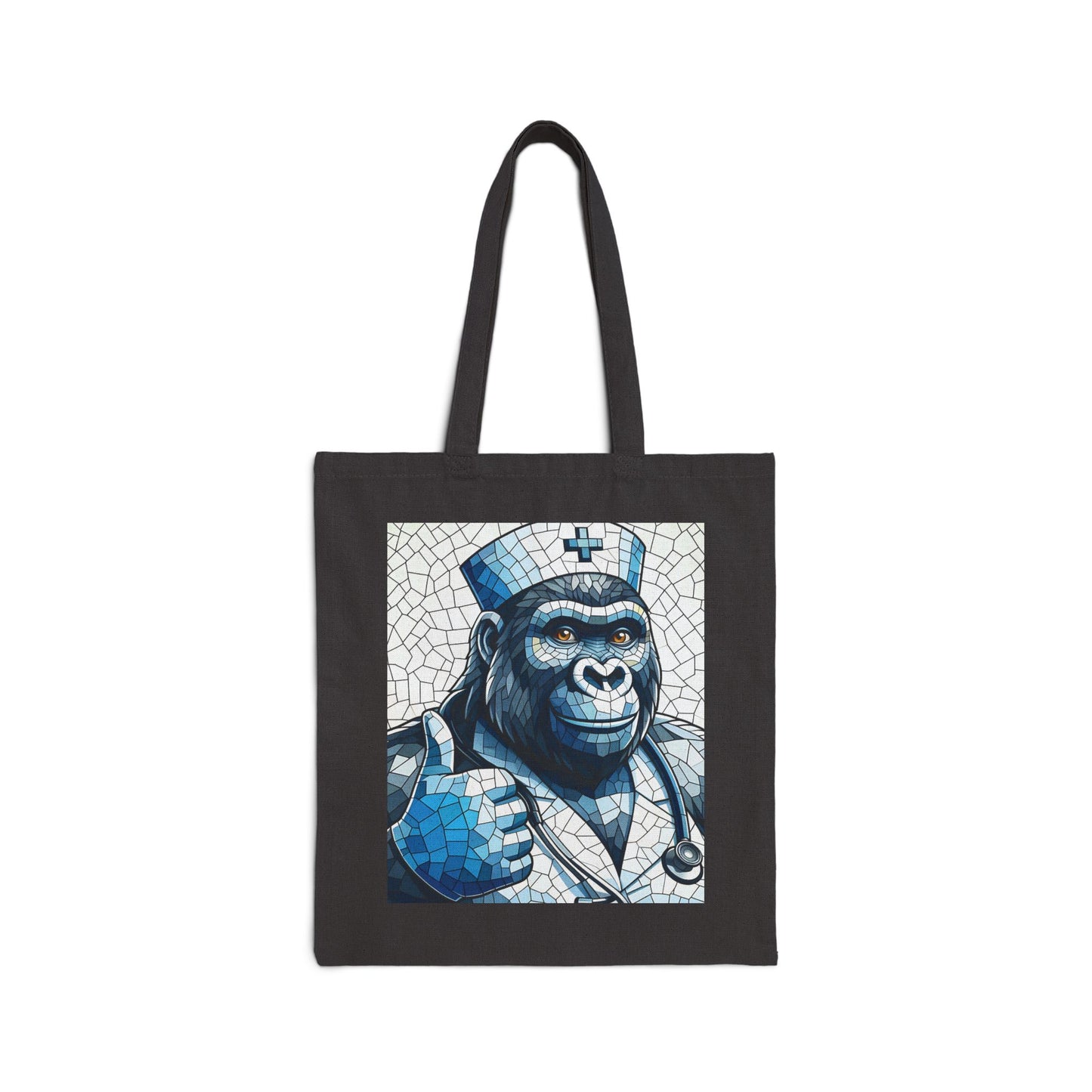 Our "Charming Nurse Gorilla Mosaic Canvas Tote Bag" is a blend of style and functionality of a positive and caring attitude of a dedicated nurse, embodying the same professionalism seen in human nurses. A tote ideal for nurses, animal lovers, or anyone who appreciates unique and artistic designs. BUY NOW! (SK Superb)