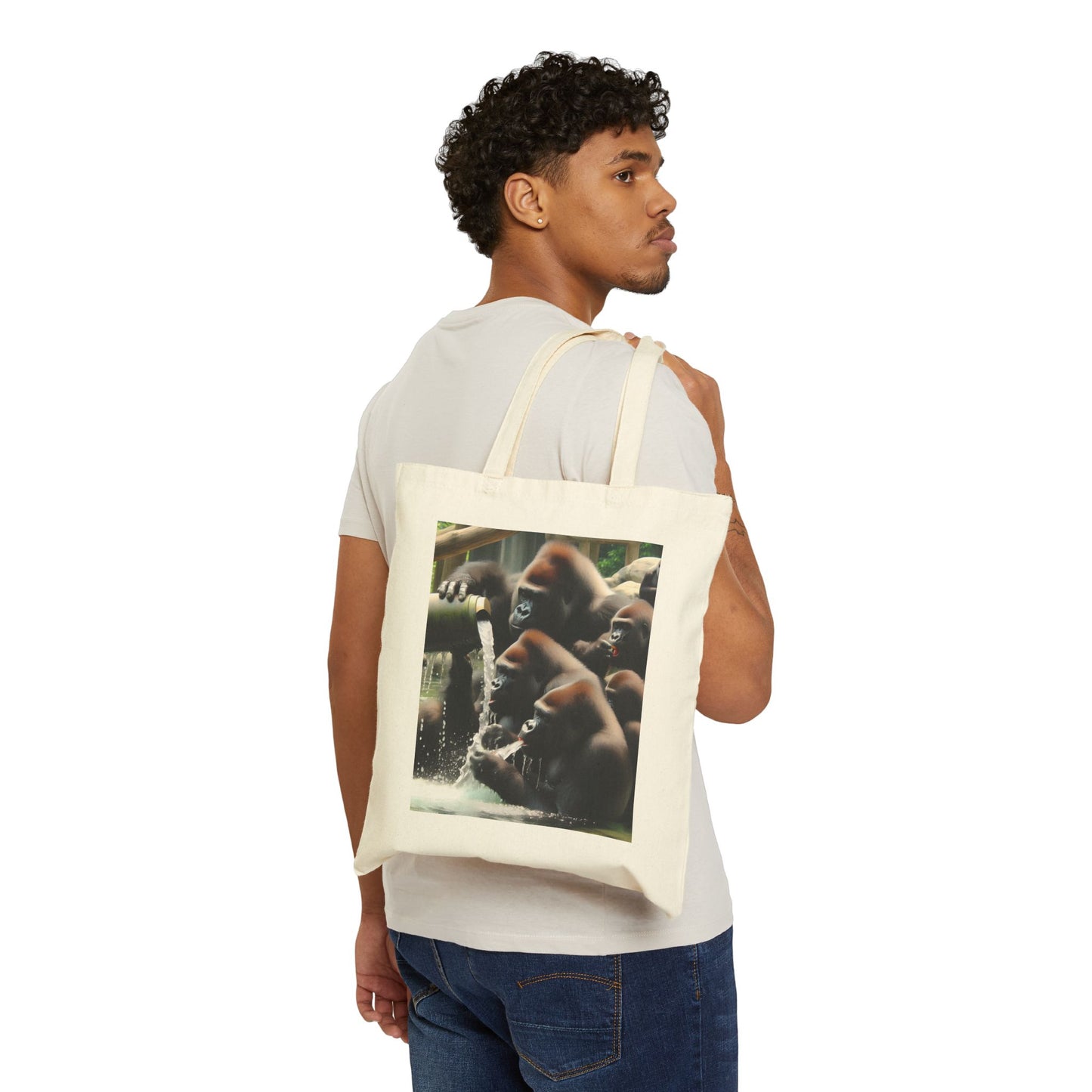 Gorilla Watering Hole Canvas Tote Bag - Animal Print Tote