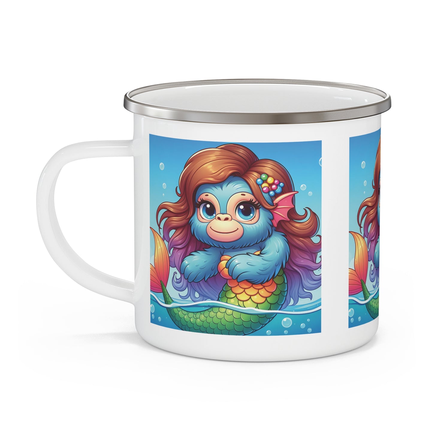 Enchanting Gorilla Mermaid Enamel Camping Mug - Ocean Adventure