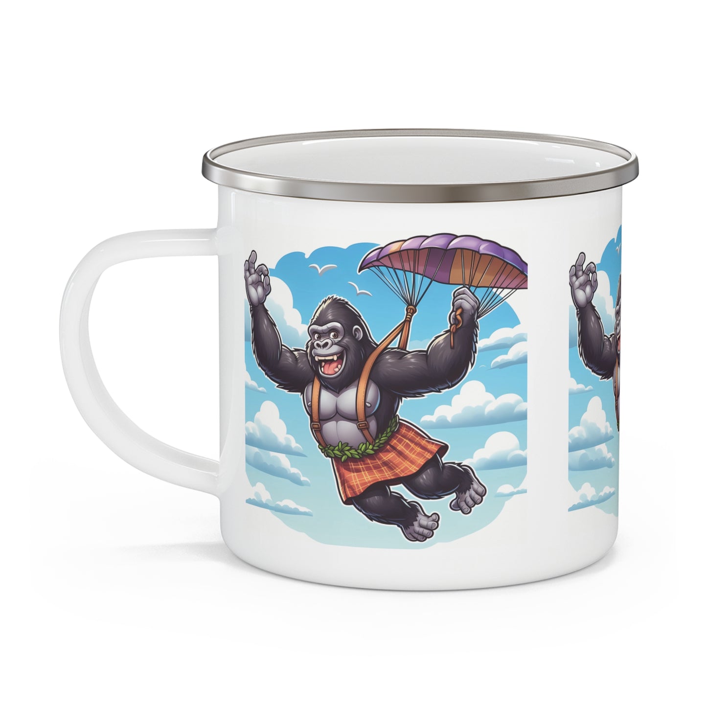 Happy Gorilla Parachuting Enamel Camping Mug