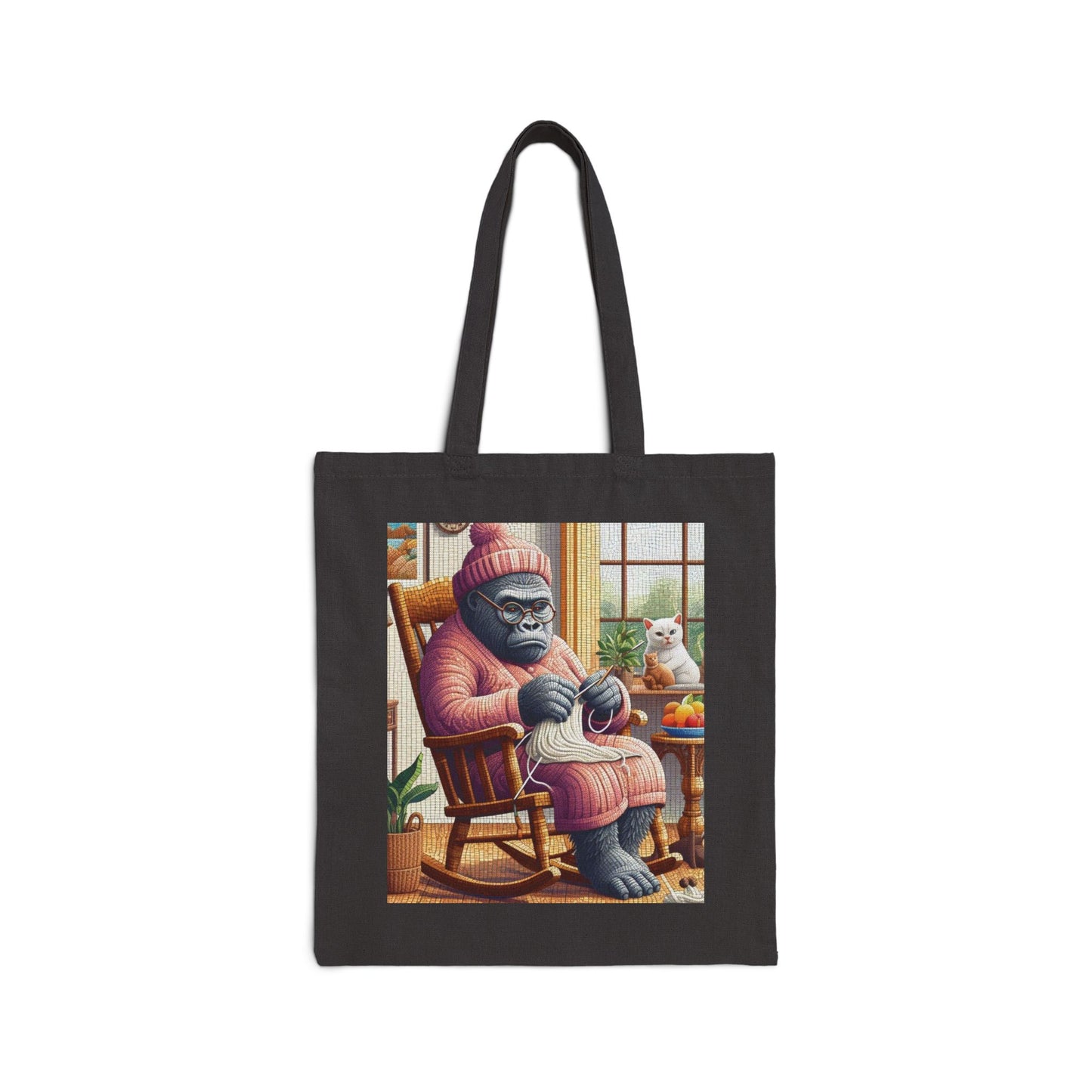 Our "Grandma Gorilla Knitting Tote Bag" is perfect for animal lovers and fans of quirky designs. Ideal gift for anyone who loves unique art. BUY NOW!
