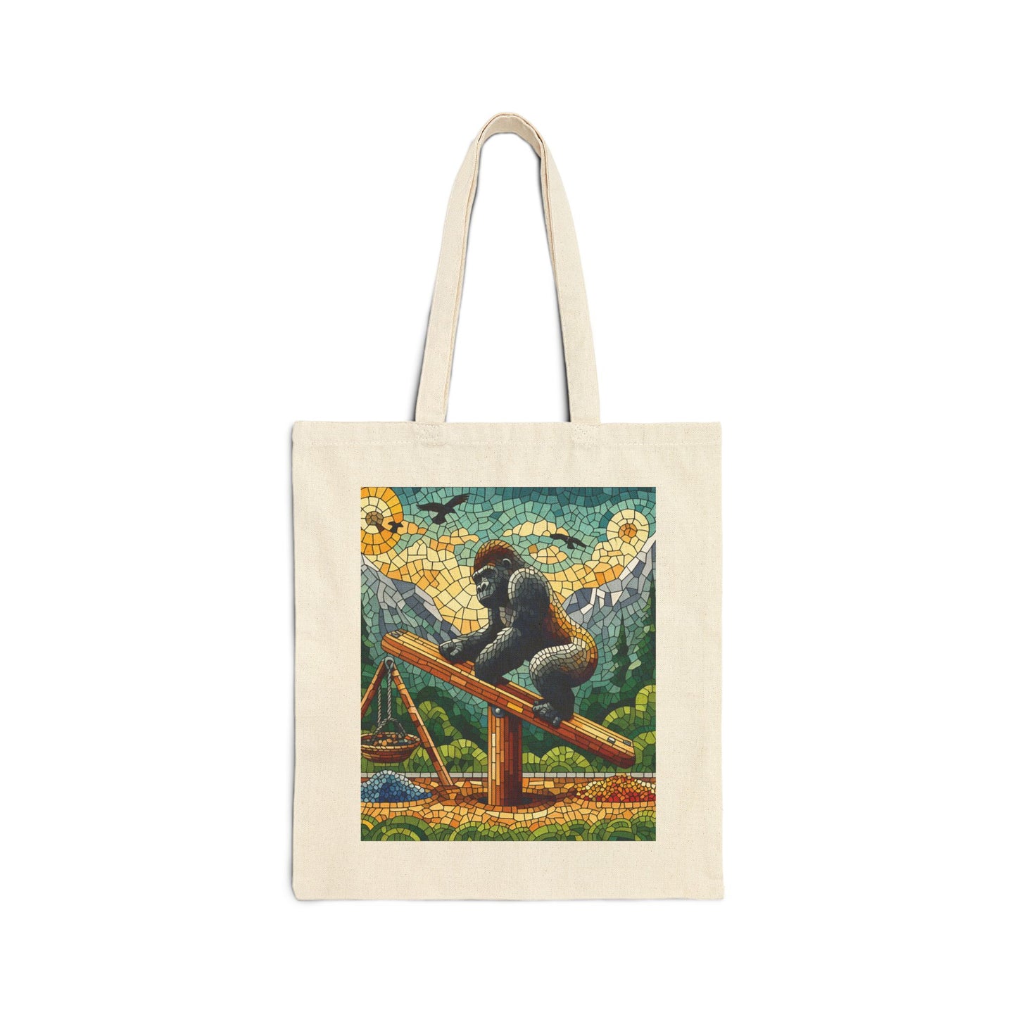 Gorilla Seesaw Mosaic Canvas Tote Bag – Animal/Artistic Lovers