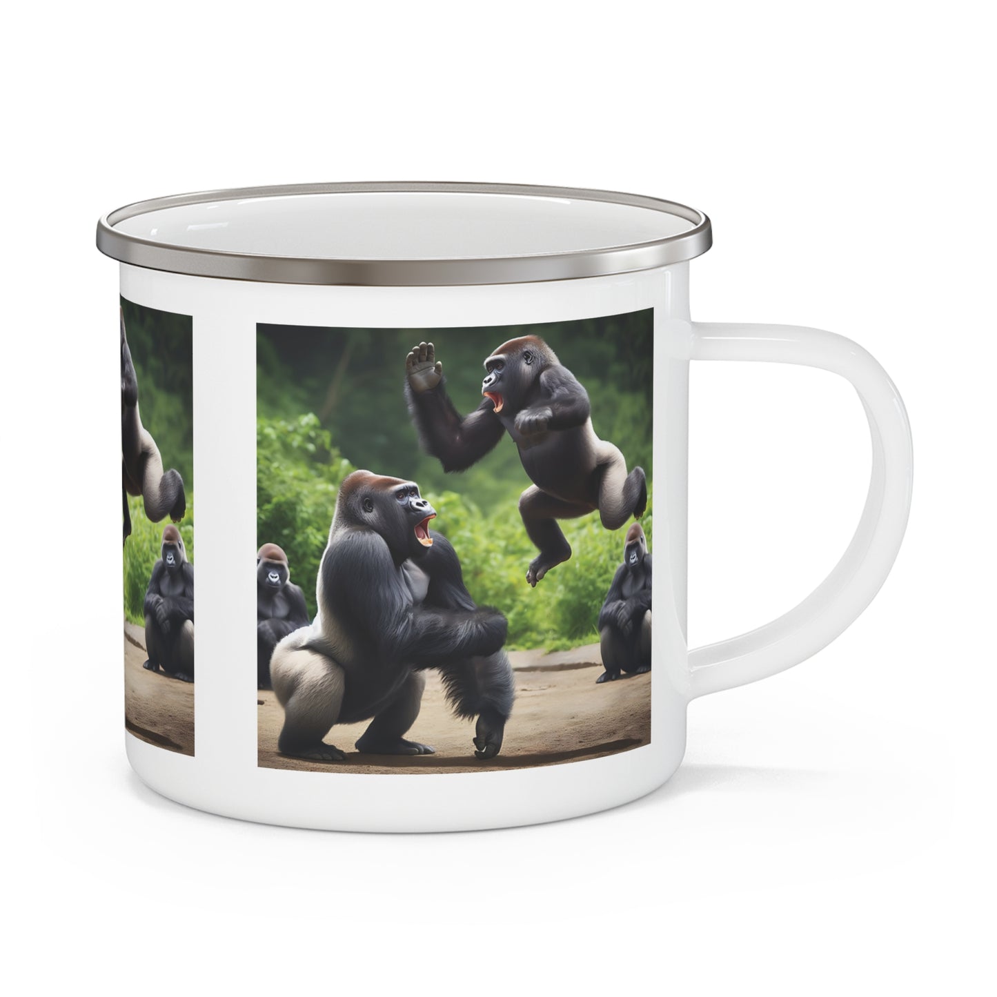 Add a touch of wild fun to your outdoor adventures with our Gorilla Playtime Enamel Camping Mug. Perfect for camping, hiking, travel and outdoor gatherings. A mug that combines practicality with a playful touch of nature. BUY NOW! (SK Superb)