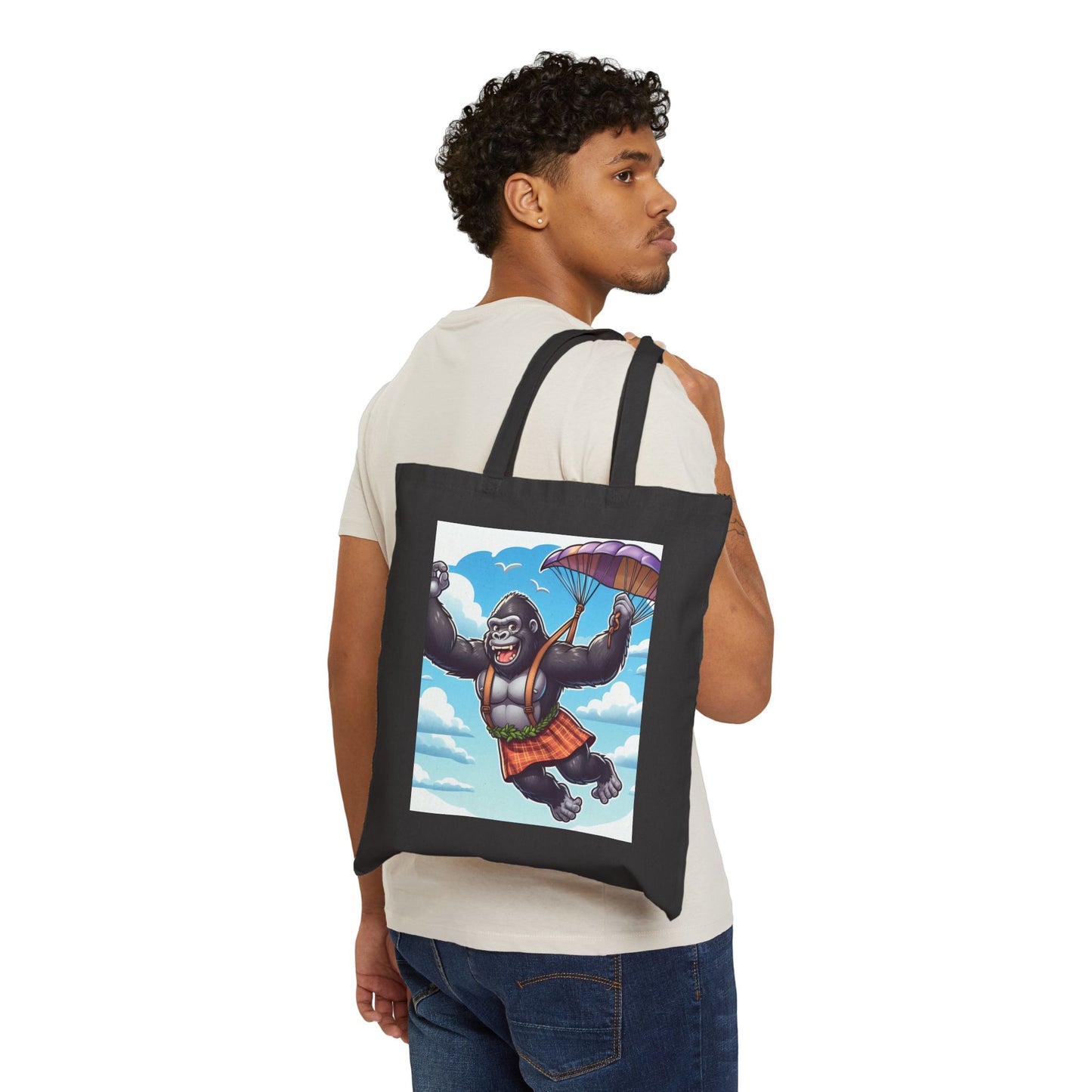 Funny Cartoon Gorilla Parachuting Canvas Tote Bag