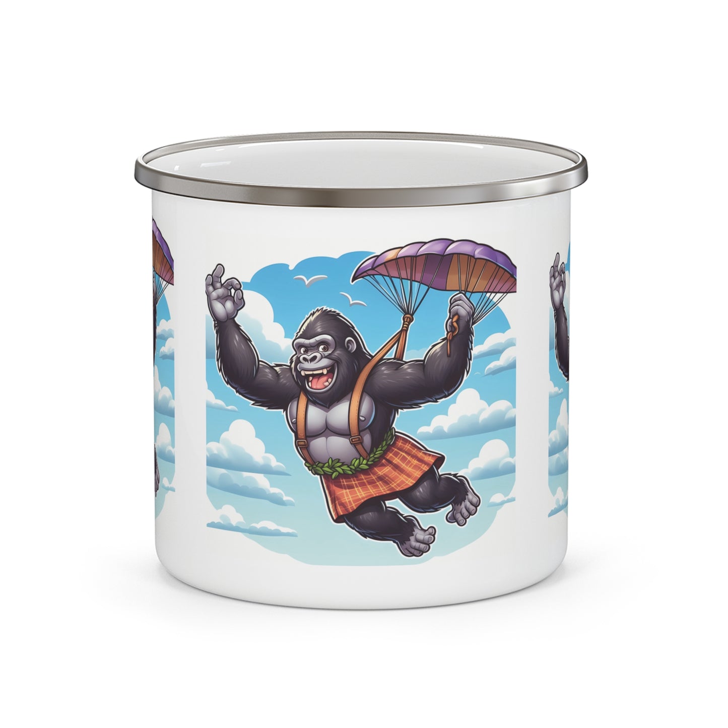 Happy Gorilla Parachuting Enamel Camping Mug