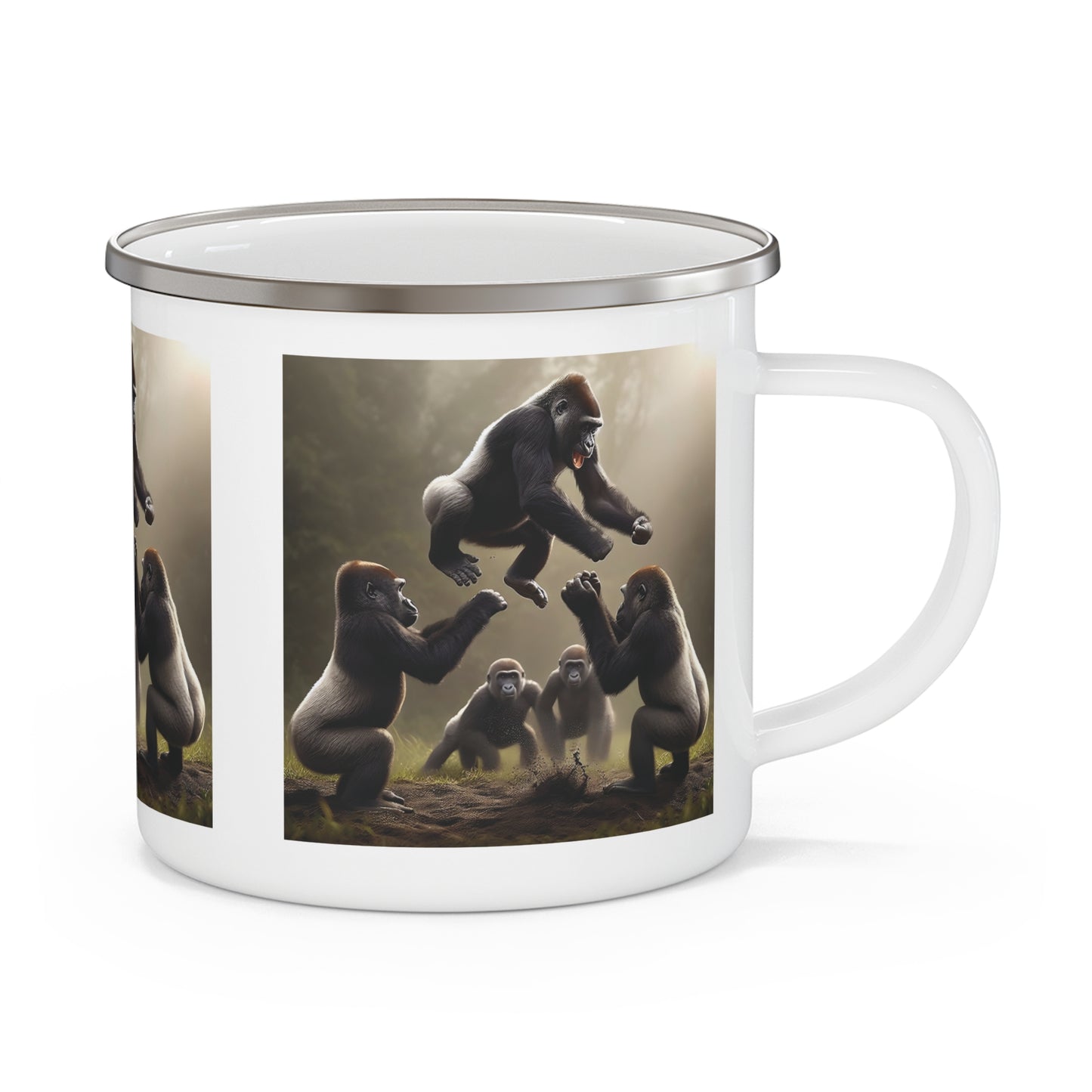 Enjoy your outdoor adventures with this enamel camping mug featuring a playful gorilla design. Add a touch of wildlife to your gear with this stylish and functional enamel coffee mug, perfect for any outdoor enthusiast or home use. BUY NOW! (SK Superb)