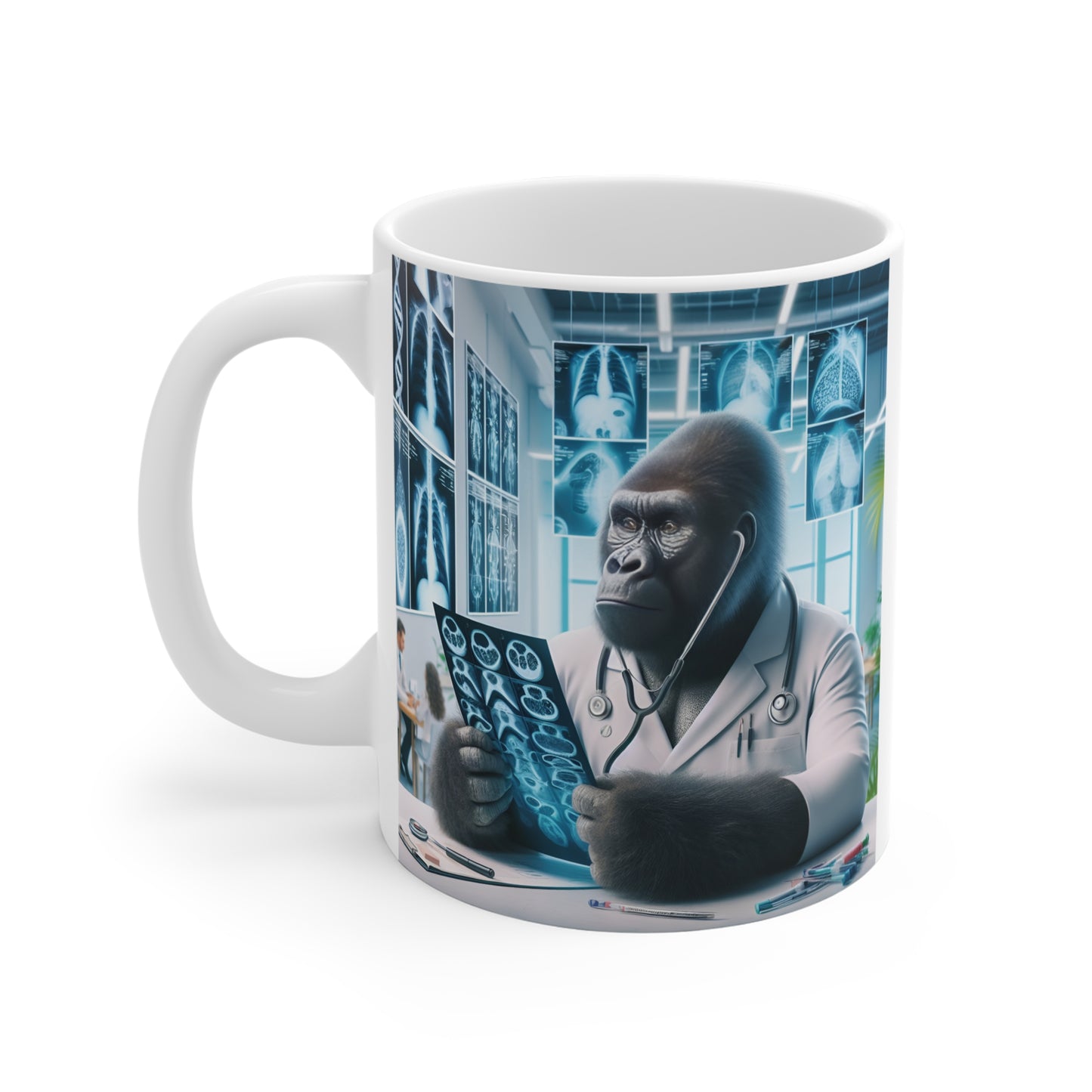 Gorilla Doctor Examining X-Rays 11oz Mug - for Medical / Animal Lovers