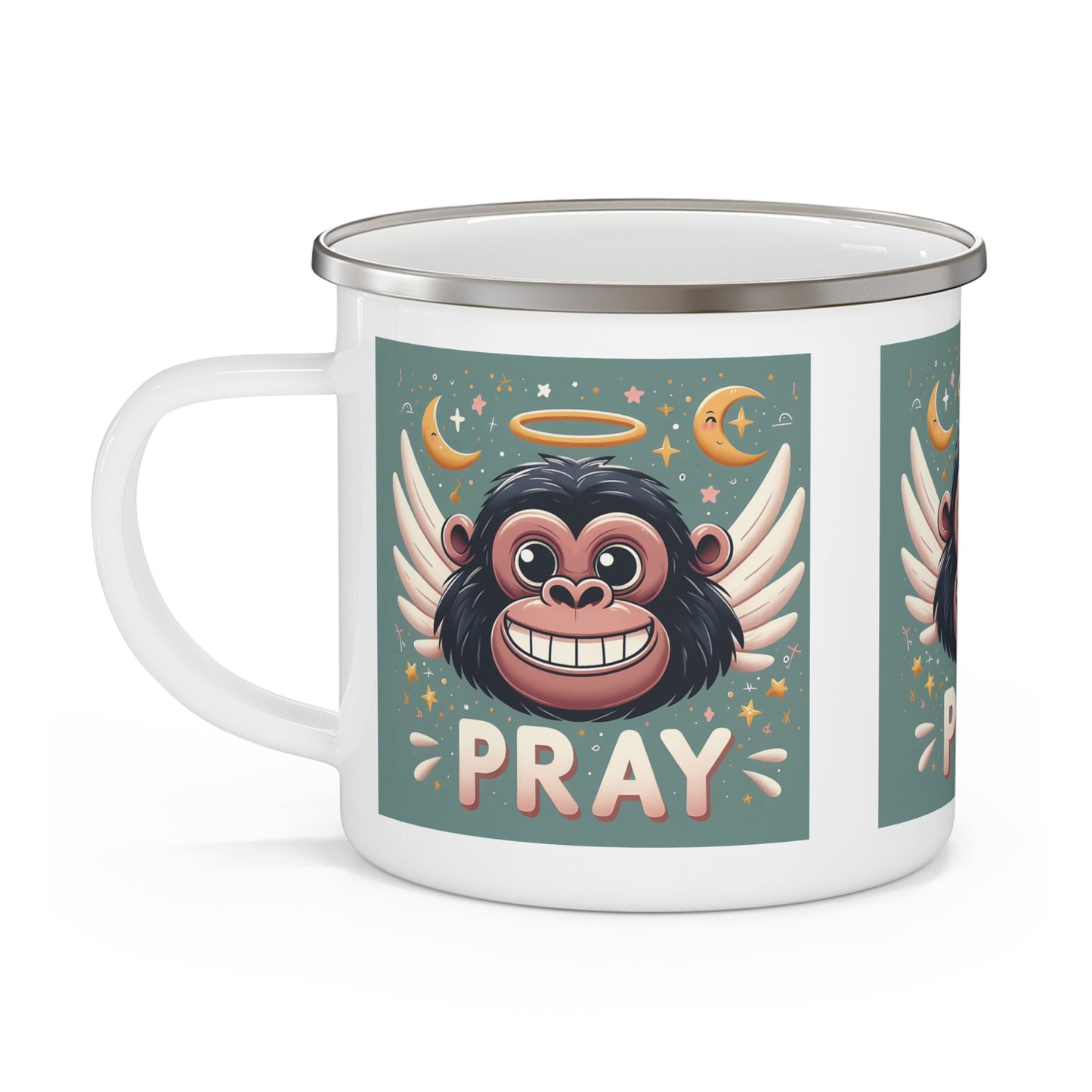 Angel Winged Gorilla PRAY Enamel Camping Mug – Inspirational Gift