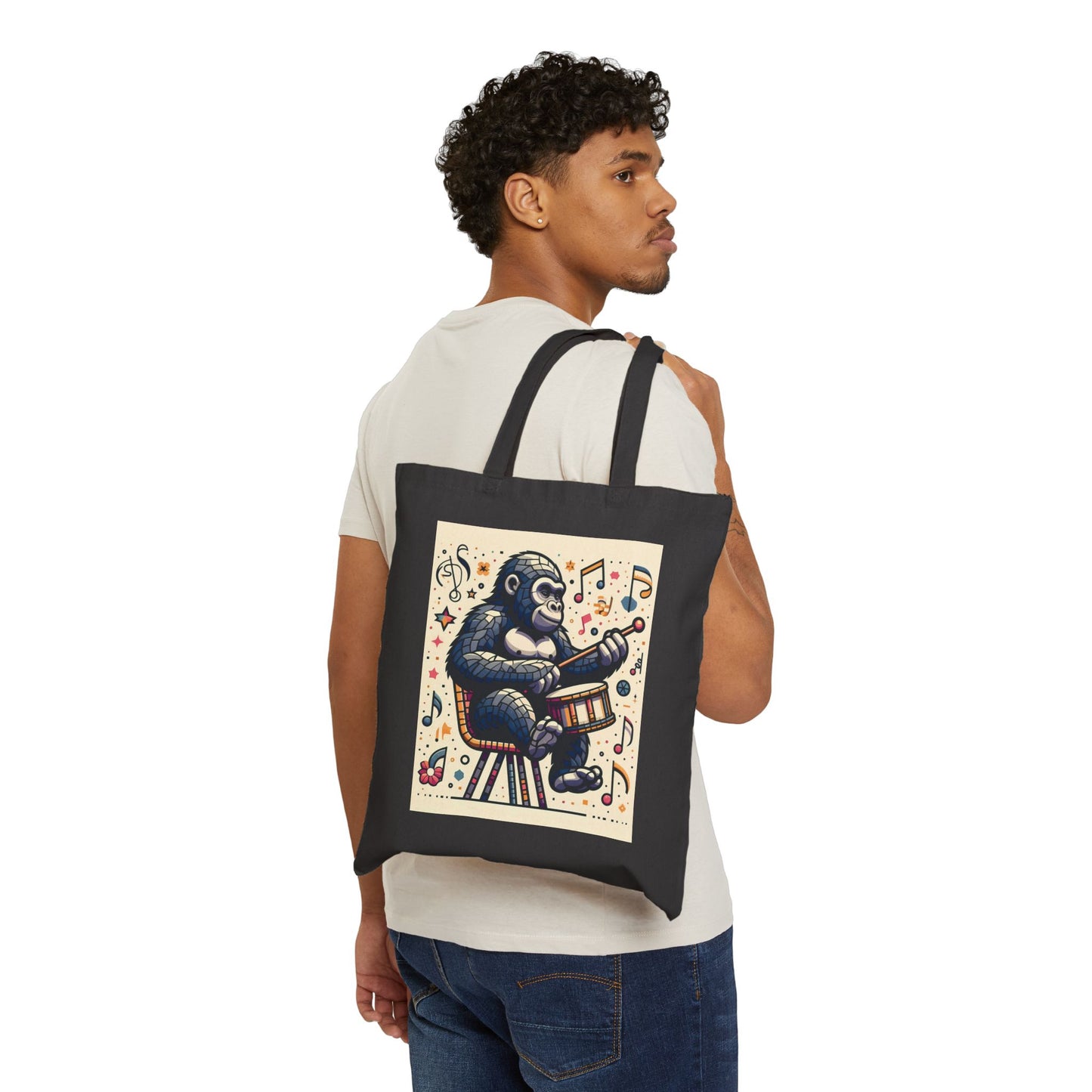 Canvas Tote Bag of a Musical Gorilla Drummer - Cartoon Animal/Music Theme