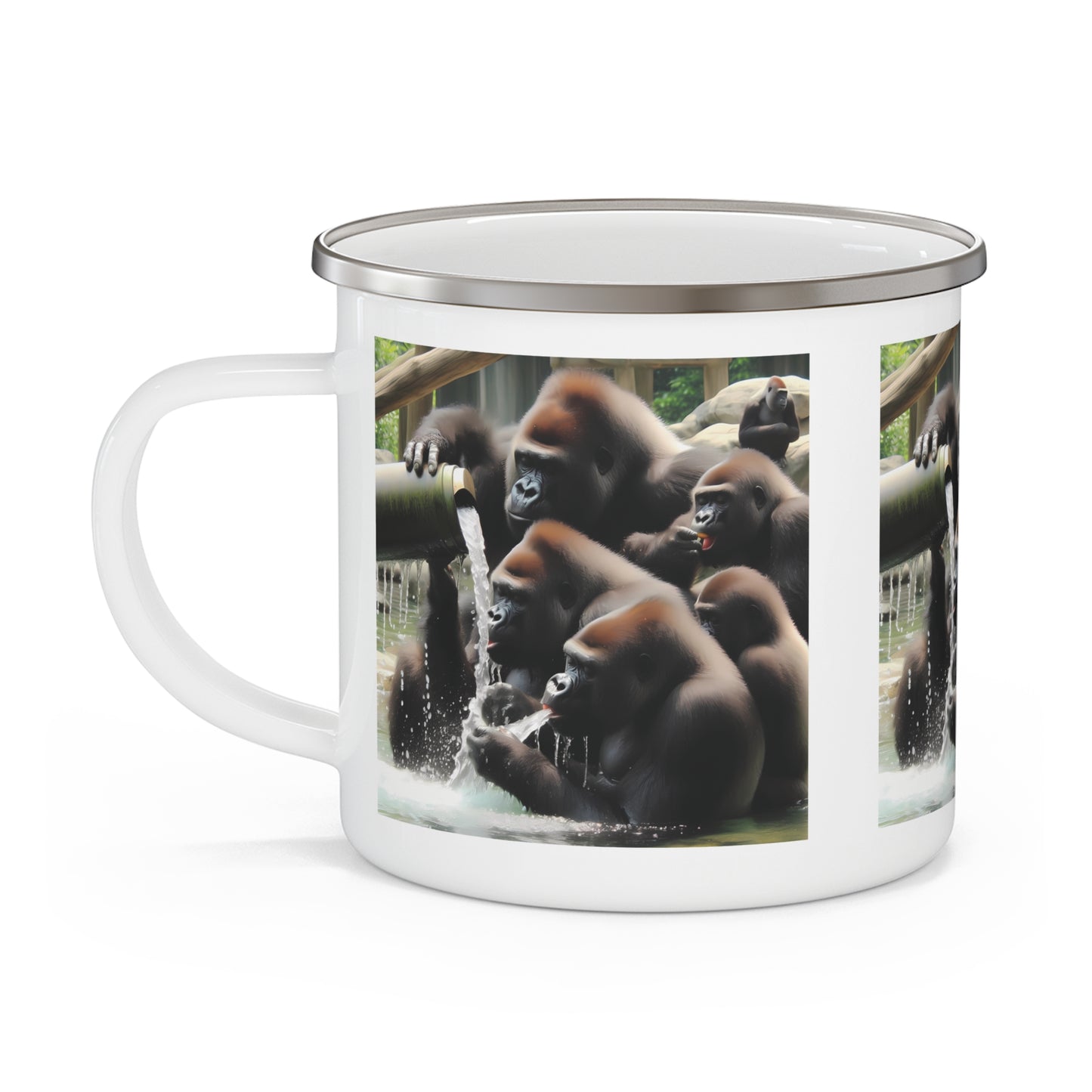 Nature Inspired Gorilla Family Drinking Water Adventure Coffee Mug - Animal Lover