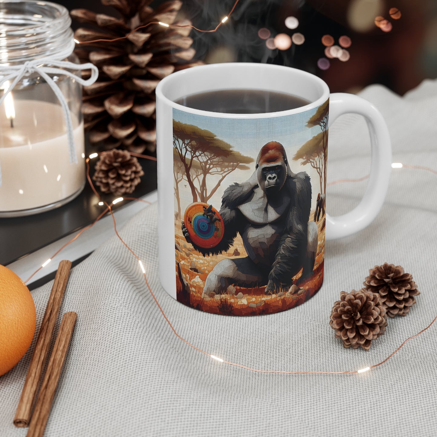 Mosaic Gorilla with Frisbee 11oz Mug - Animal/Frisbee Theme