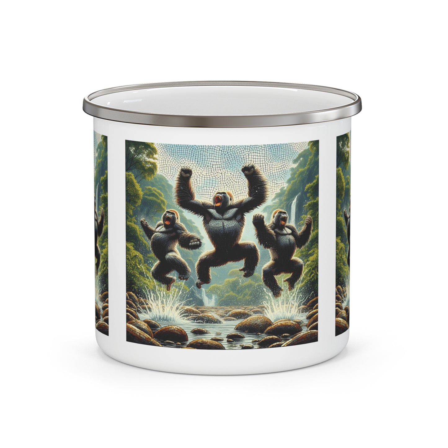 Joyful Gorilla Jump Enamel Camping Mug