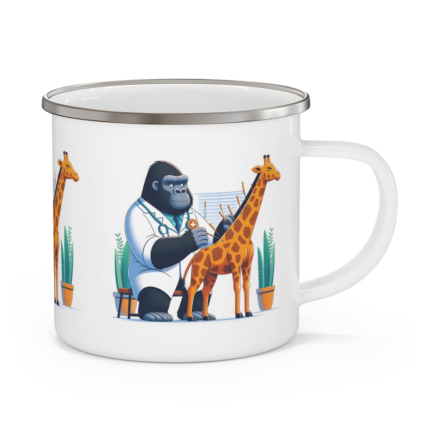Discover the perfect blend of whimsy and functionality with our Gorilla Acupuncturist Enamel Camping Mug, capturing the essence of a human acupuncturist's meticulous care. An ideal gift for animal lovers and outdoor enthusiasts. BUY NOW! (SK Superb)