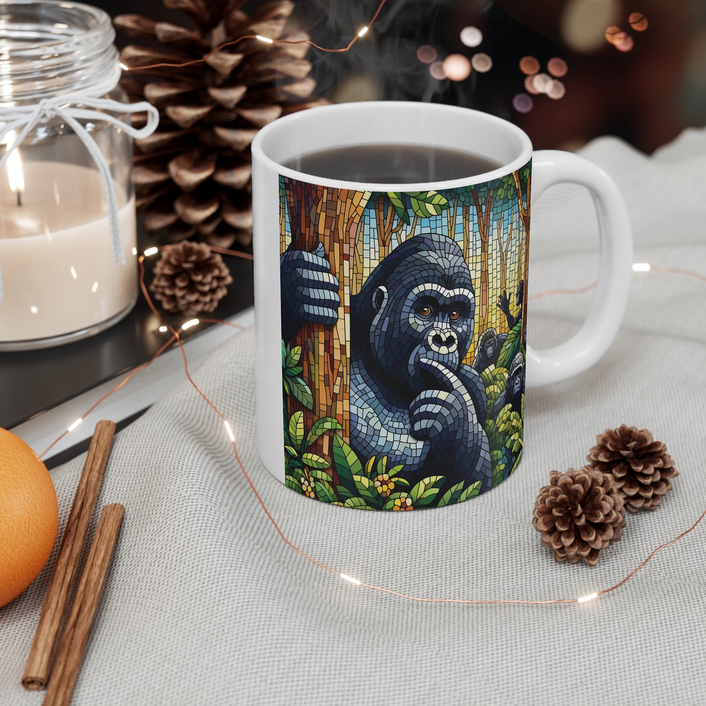 11oz Mug Mosaic Wildlife Art Gorilla Family in Nature
