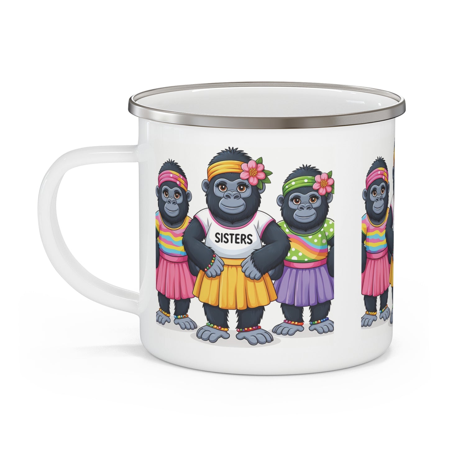 Cartoon Gorilla Sisters Gift Enamel Camping Mug