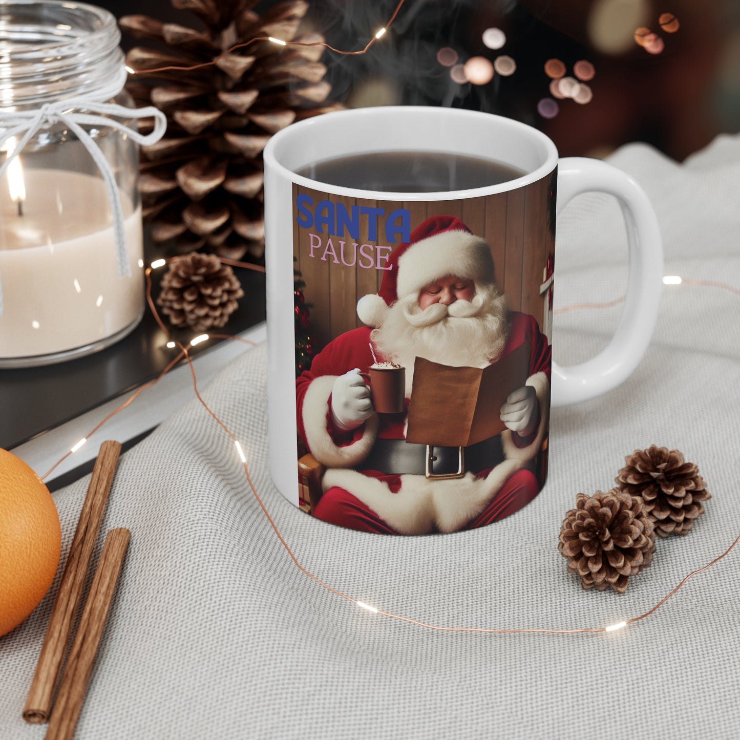 Santa Pause 11oz Christmas Mug – Festive Holiday Coffee Cup with Santa Design