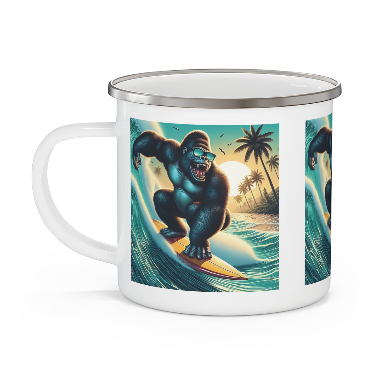 Fun Gorilla Surfing Enamel Camping Mug