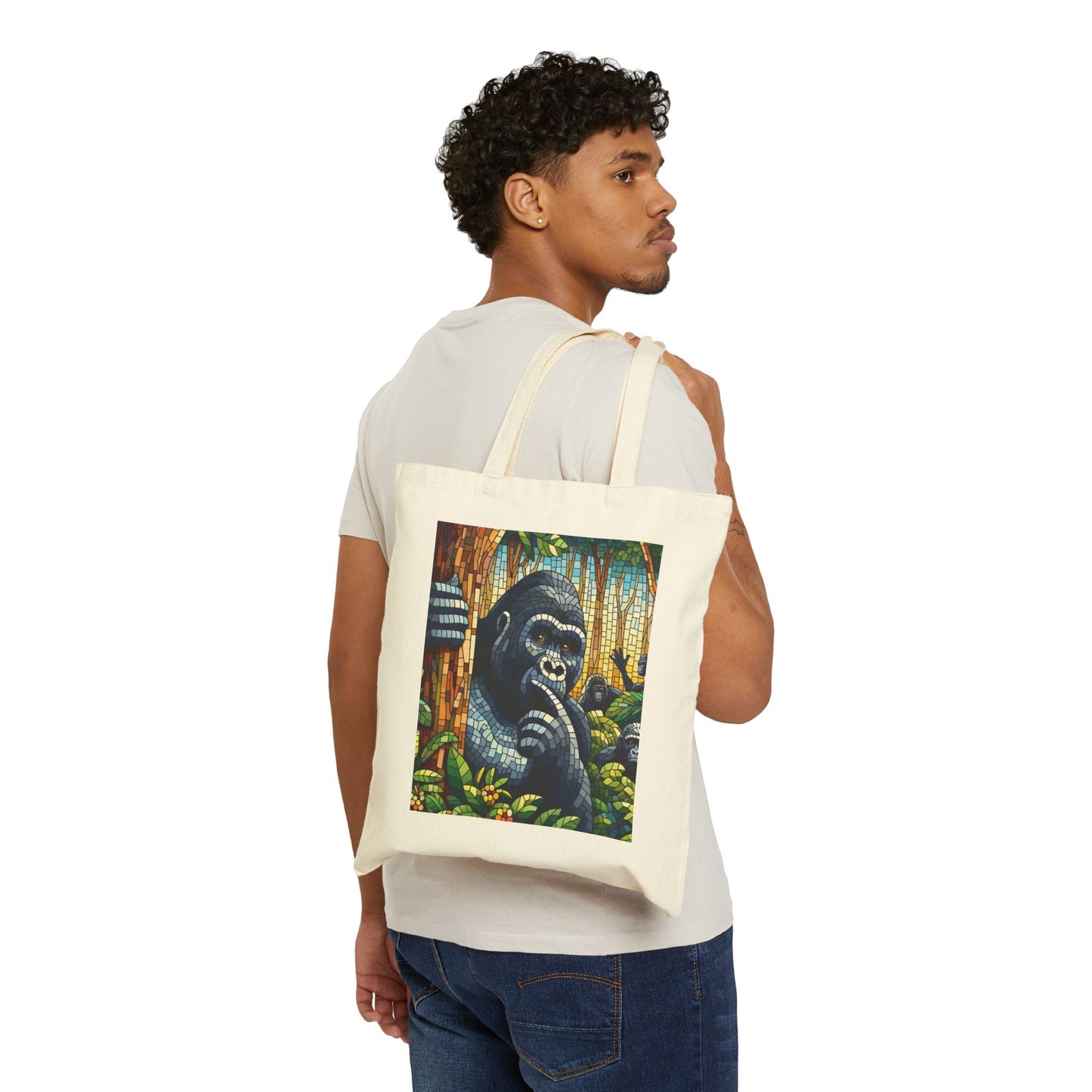 Mosaic Artistic Wildlife Gorilla Canvas Tote Bag - Animal/Nature Design