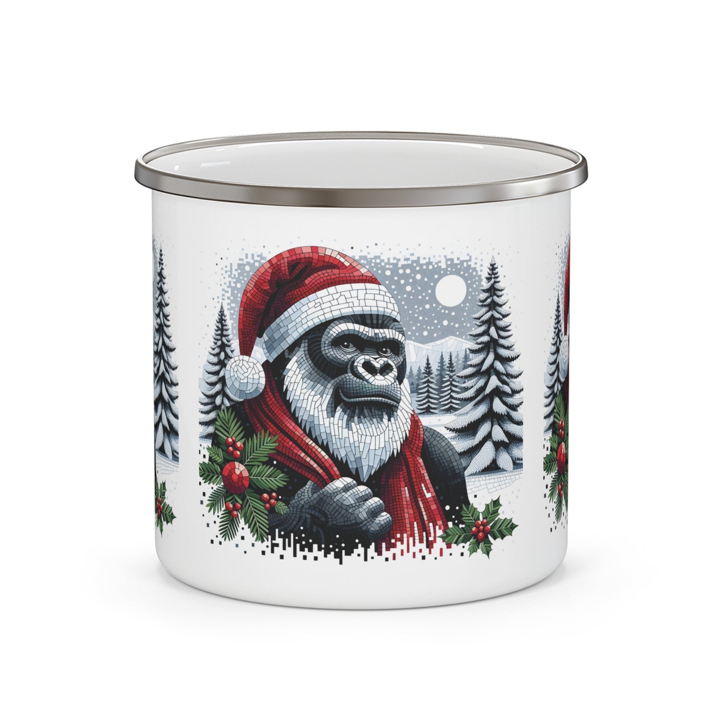 Mosaic Christmas Gorilla Enamel Camping Mug