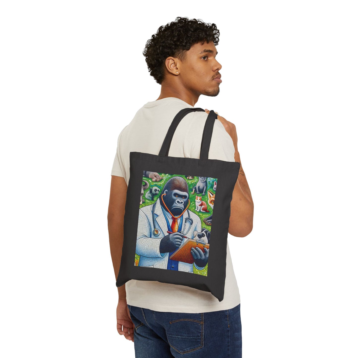 Mosaic Cartoon Animal Gorilla Vet Doctor Canvas Tote Bag