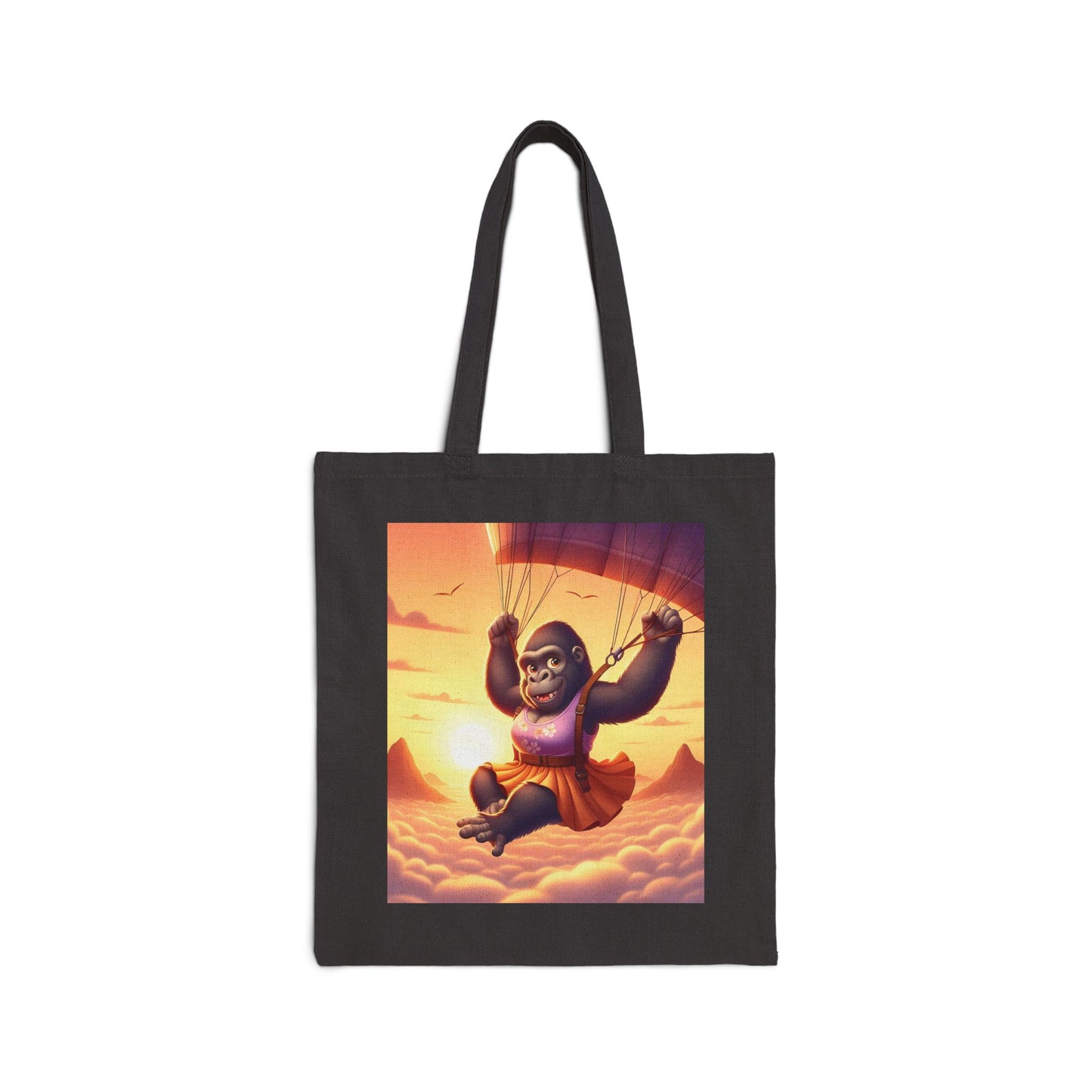 Add a touch of adventure with our "Serene Female Gorilla Skydiving" Canvas Tote Bag! Perfect for animal lovers, thrill-seekers, or anyone who enjoys a unique, quirky design. This tote combines functionality with a fun, adventurous spirit. BUY NOW! (SK Superb)