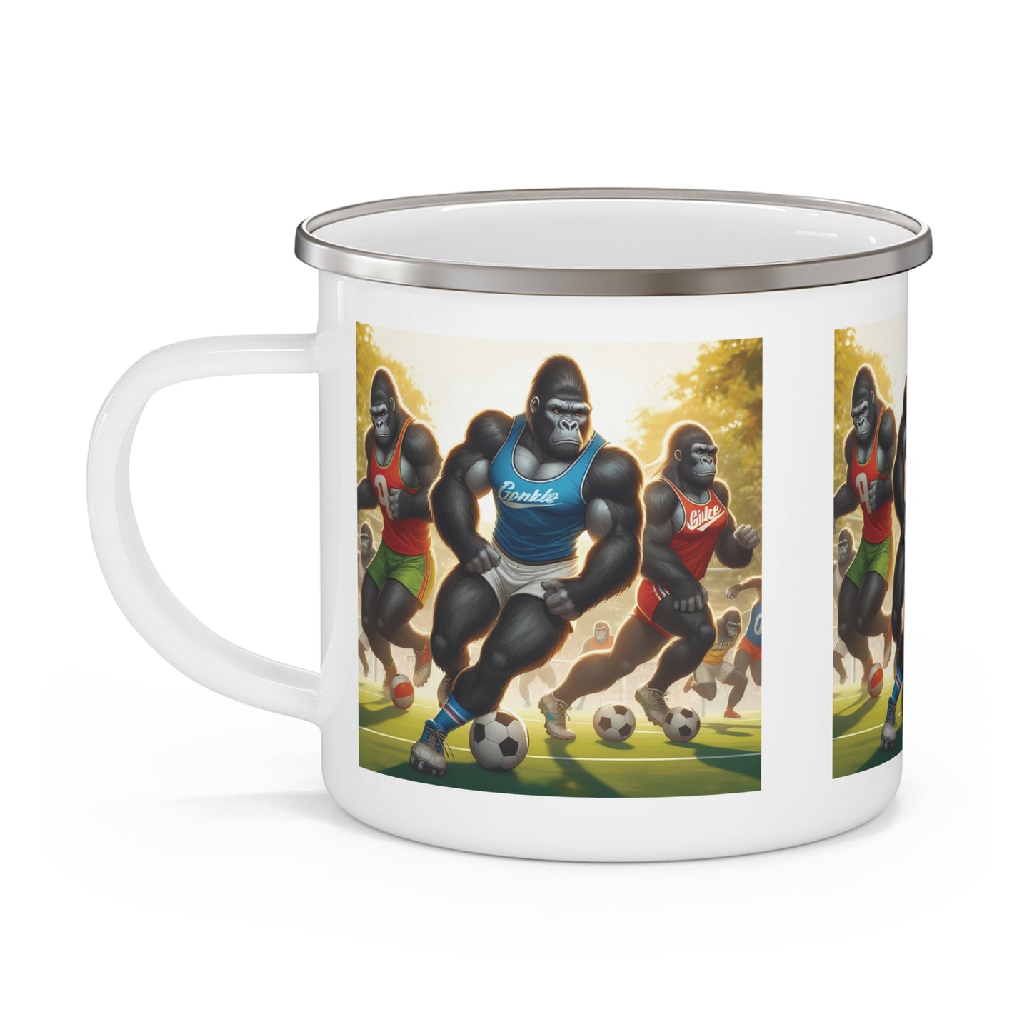 Sports Lover Gorilla Soccer Enamel Camping Mug