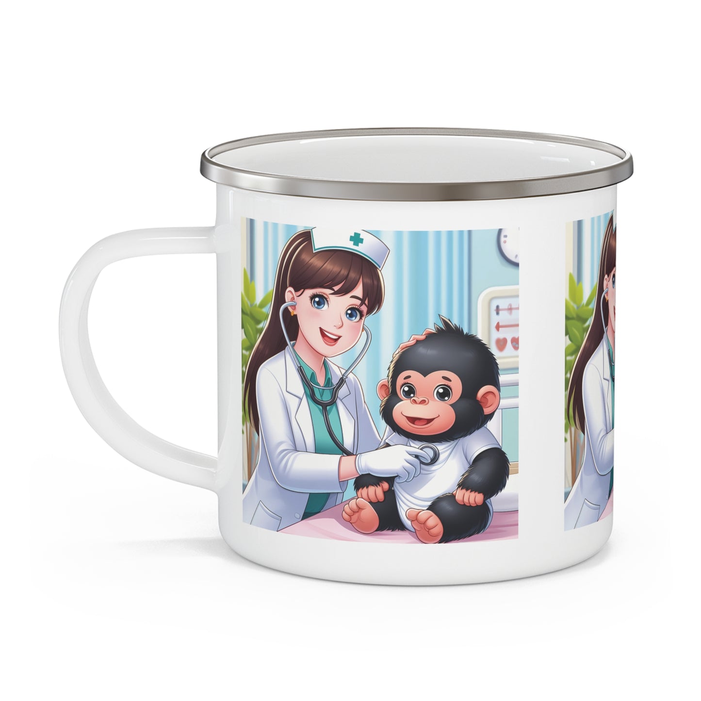 Fun-Loving Nurse and Cute Monkey Enamel Camping Mug - Gift Item