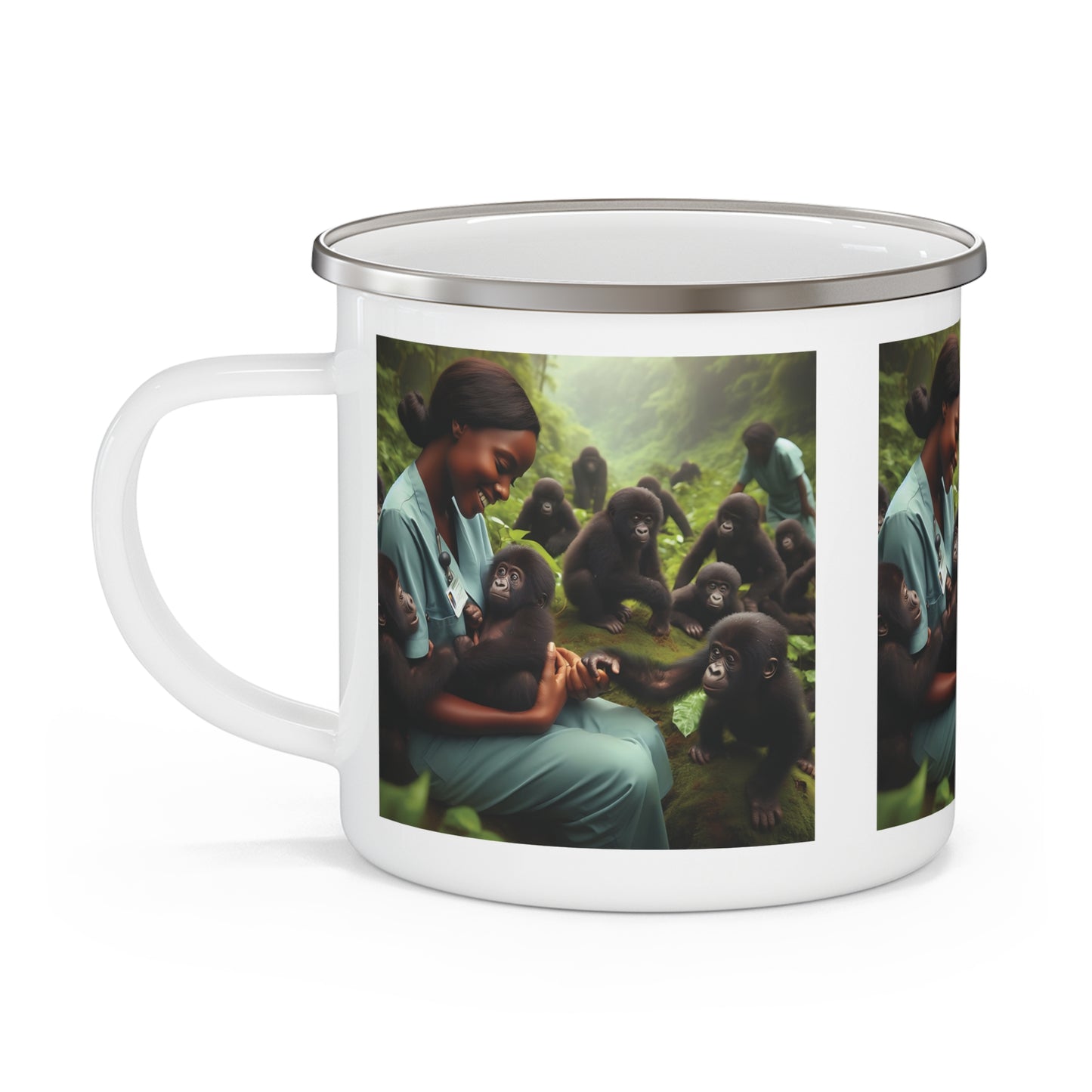 Nurse and Baby Monkeys in Nature Camping Mug