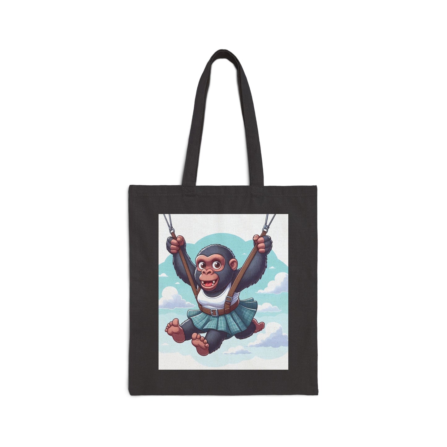 A whimsical design canvas tote bag of an adorable gorilla parachuting captures the spirit of adventure. A perfect accessory for daily errands, shopping, or a fun day out. Perfect for animal lovers, nature enthusiasts, and anyone who loves unique designs. BUY NOW! (SK Superb)