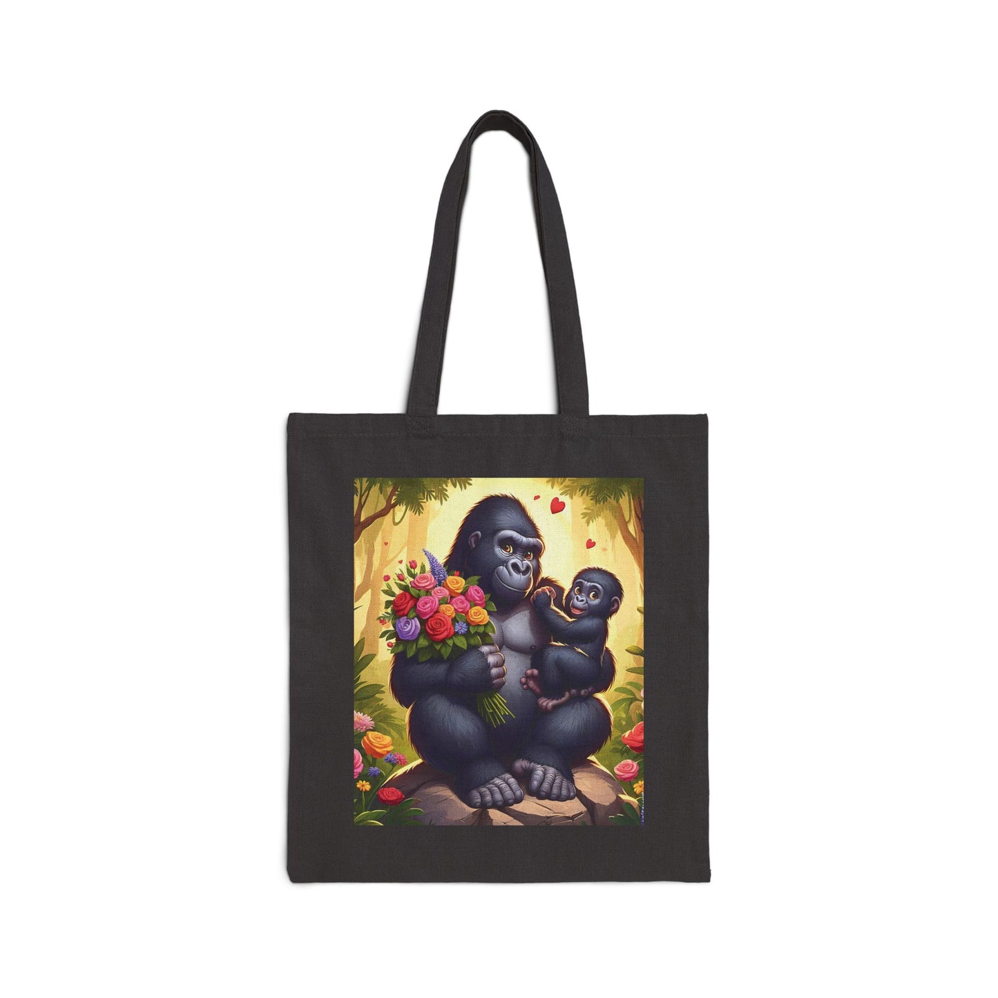 Gorilla Mother and Baby Canvas Tote Bag - Perfect Gift for Mom (Black Color Bag)