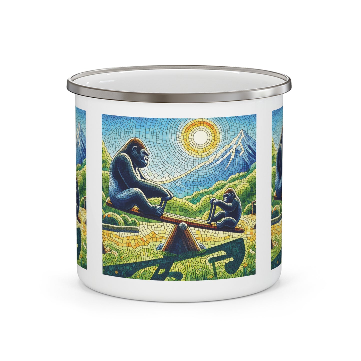 Gorilla Family Seesaw Adventure Enamel Camping Mug