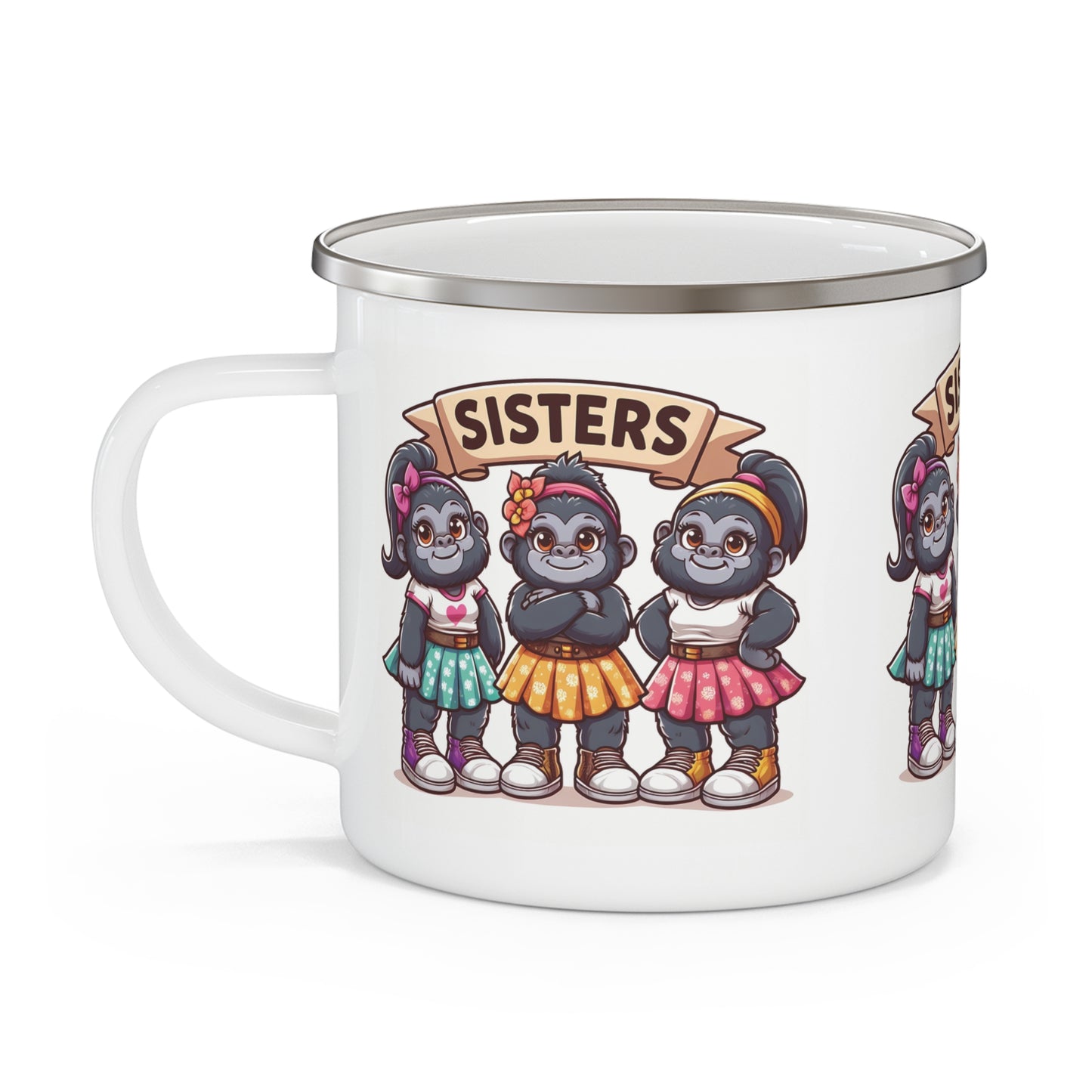Gorilla Sisters Outdoor Adventure Enamel Camping Mug - Gift