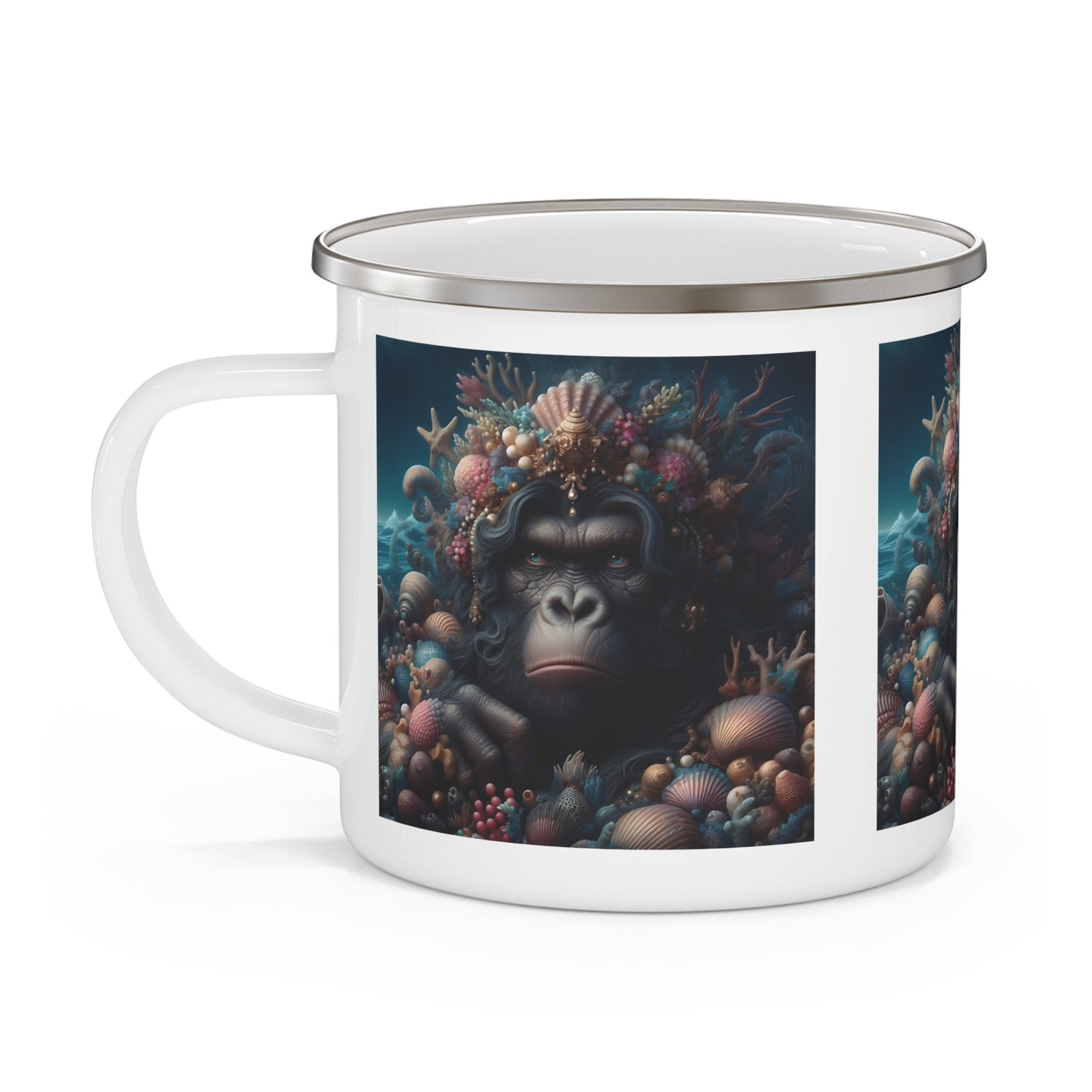 Ocean-Themed Bachelorette Gorilla Mermaid Queen Enamel Camping Mug