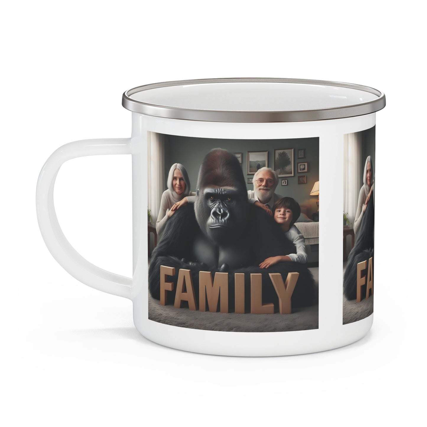 Family Bond Gorilla Enamel Camping Mug – Cozy Home Vibes