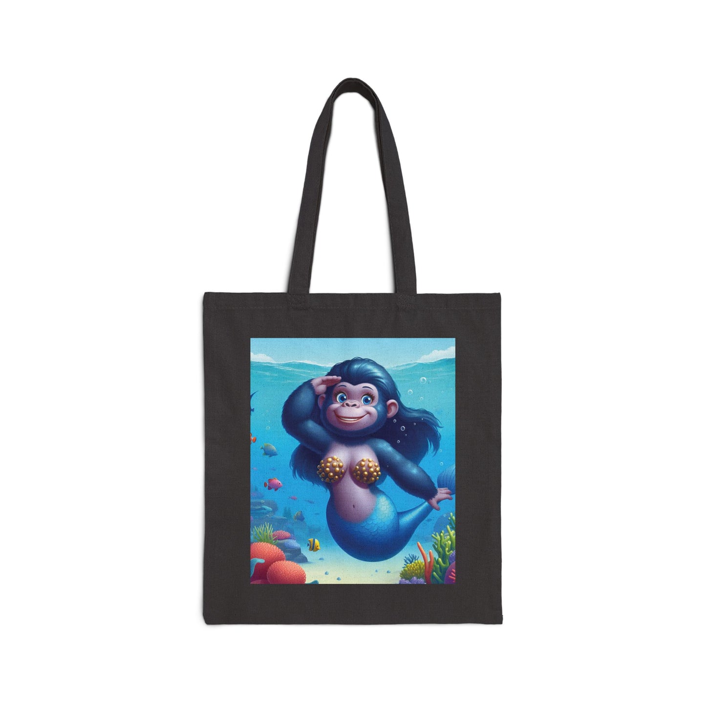 Dive into style with our Gorilla Mermaid Canvas Tote Bag! This one-of-a-kind tote features a whimsical design of a gorilla mermaid, complete with seashells and an enchanting underwater scene. Perfect for beach lovers, ocean enthusiasts, and anyone who loves a touch of fun in their accessories. BUY NOW! (SK Superb)