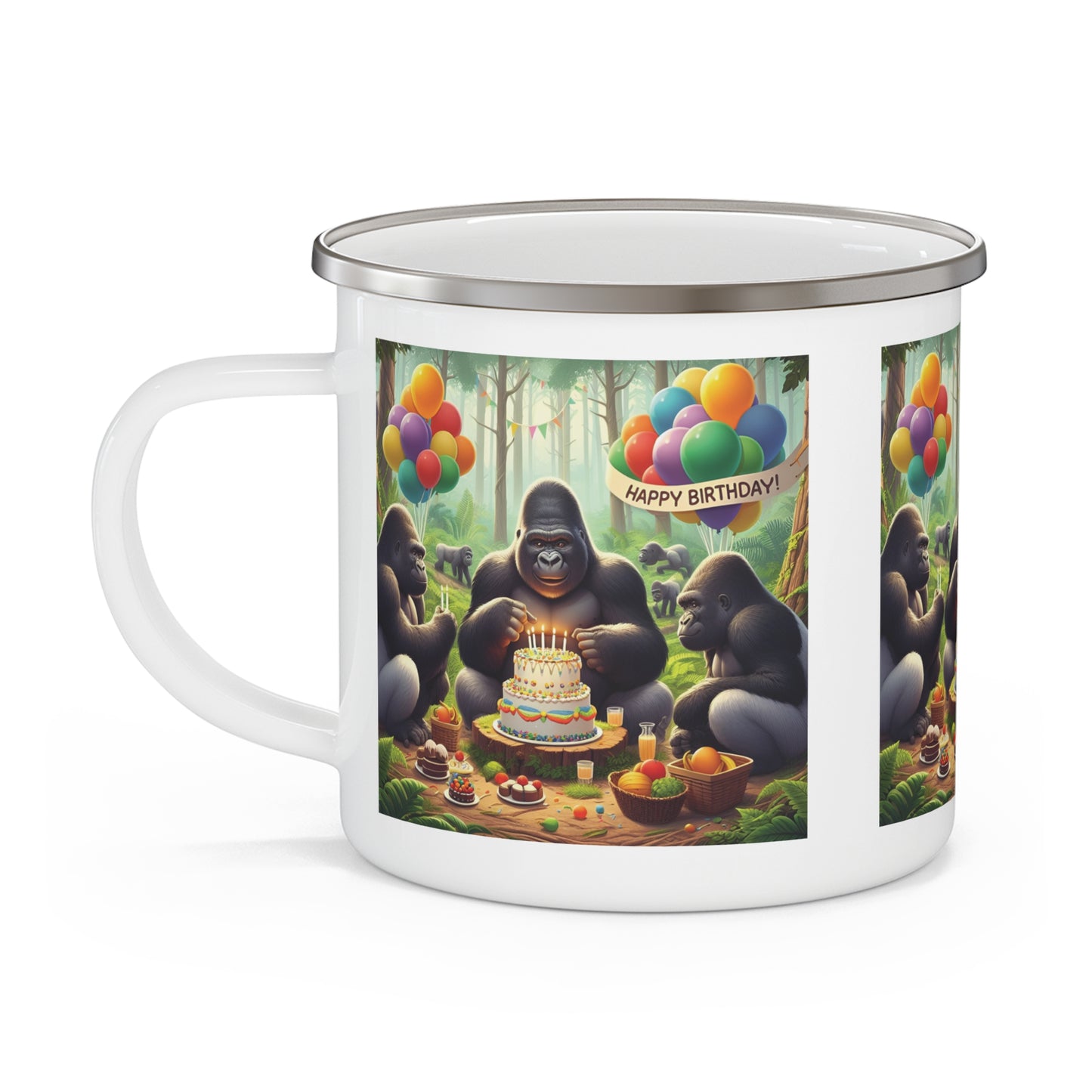 Birthday Gift Gorilla Jungle Party Enamel Camping Mug