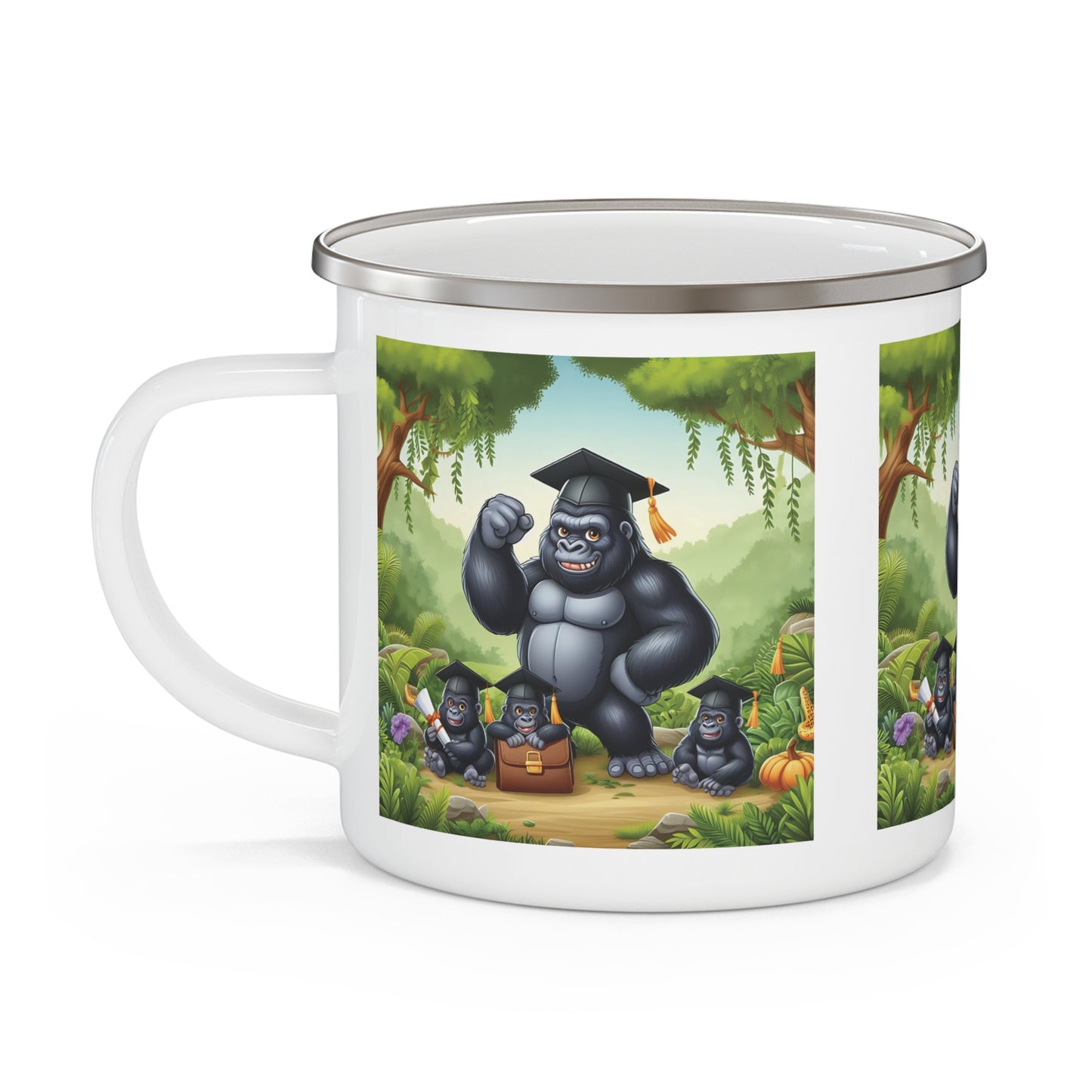 Graduation Gift Gorilla Celebration Enamel Camping Mug – Fun Jungle-Themed