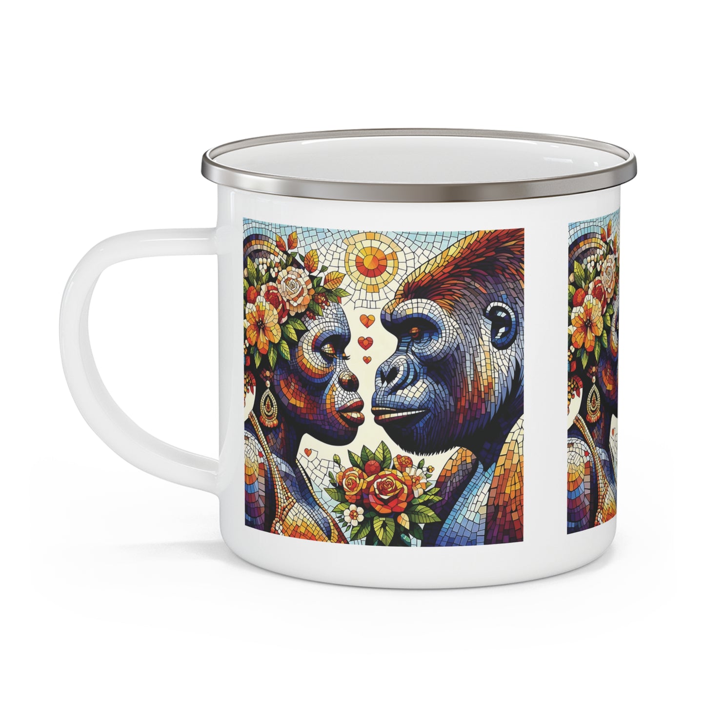 Gorilla Loving Couple Mosaic Design Enamel Camping Mug –Wildlife Art