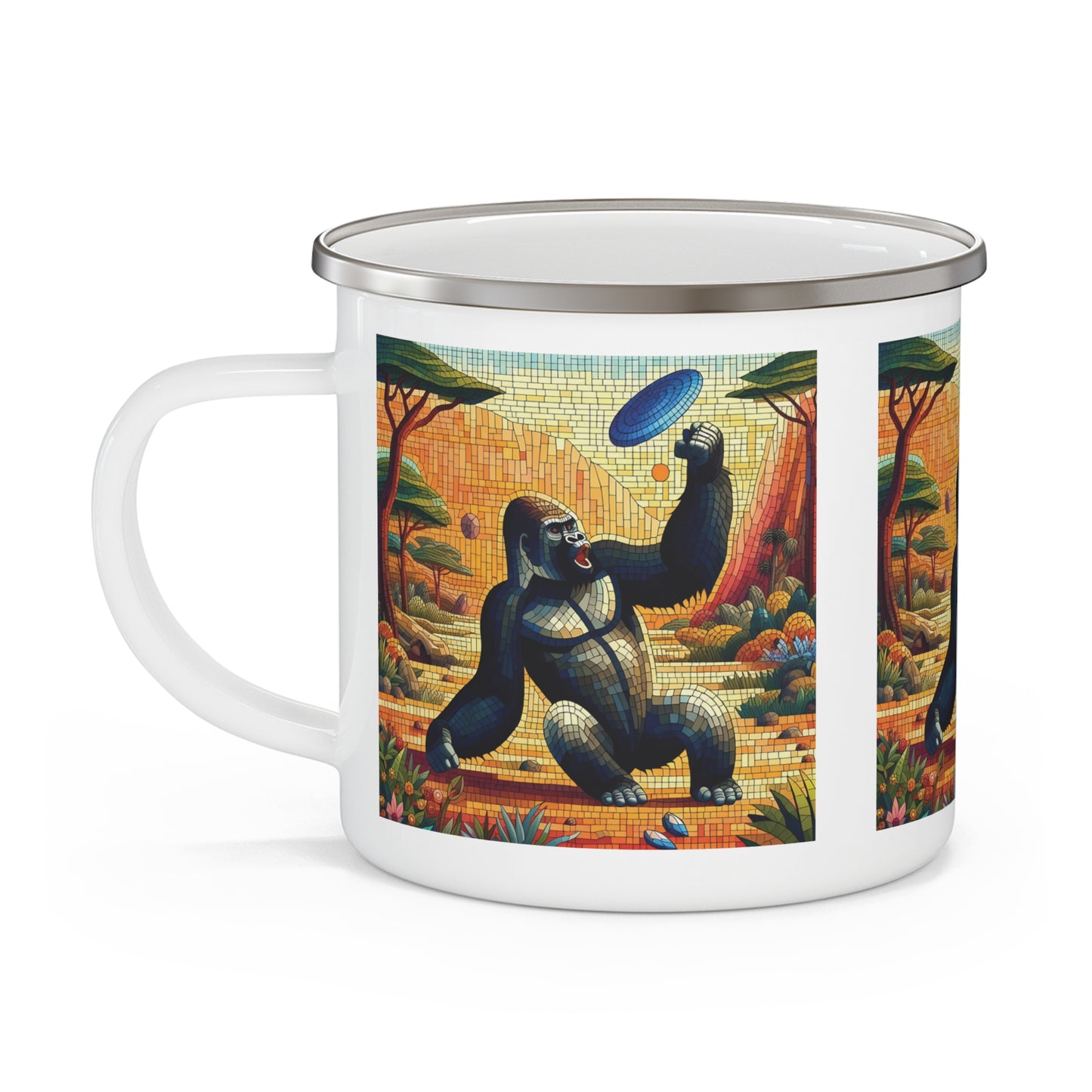 Mosaic Style Outdoor Gorilla Frisbee Enamel Camping Mug - Animal/Nature Lovers