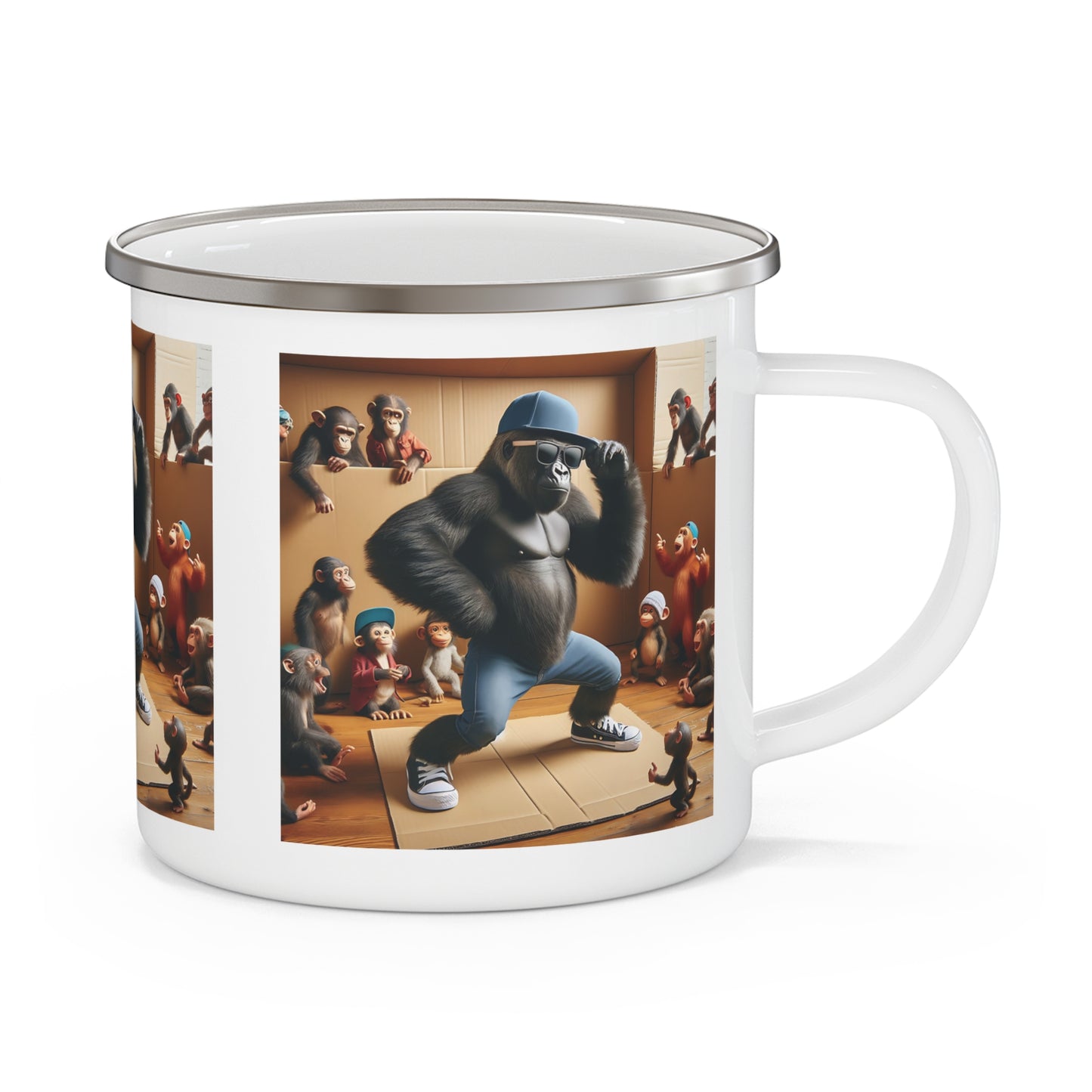 Unleash your inner dancer with our Breakdancing Gorilla Enamel Camping Mug, adding fun to your outdoor adventures. This mug is perfect for camping, hiking, travel. Perfect gift for animal, gorilla lovers, dancers, campers, or just love quirky mugs. BUY NOW! (SK Superb)