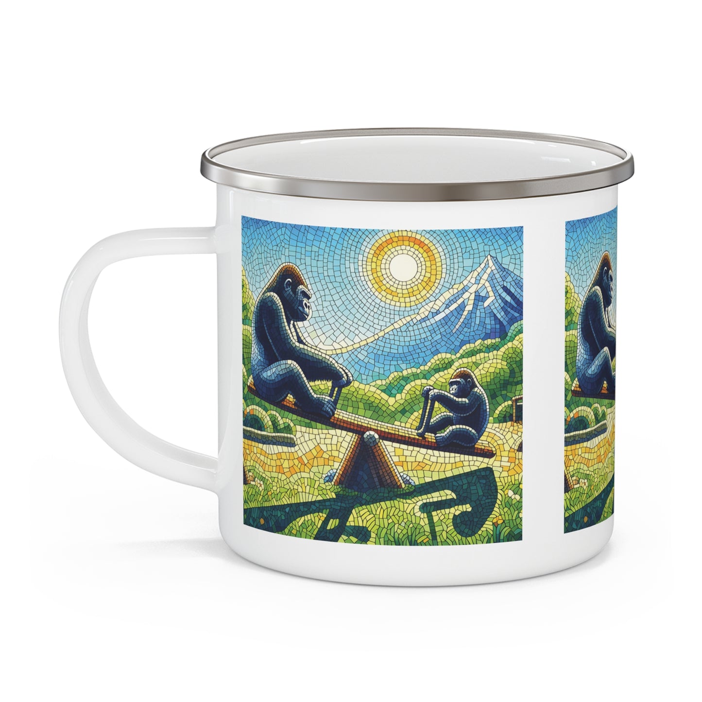 Gorilla Family Seesaw Adventure Enamel Camping Mug