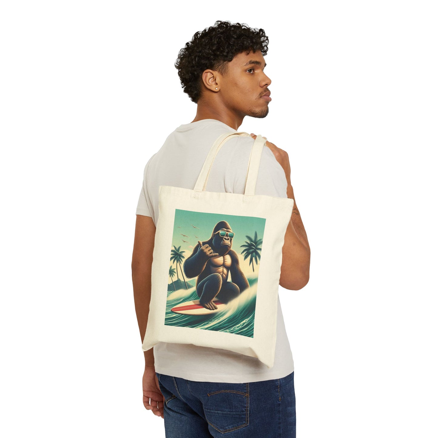 Gorilla Surfing Tropical Beach Canvas Tote Bag - Surf Enthusiasts